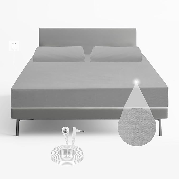 Organic Grounding Sheet King Deep Pocket Grounding Fitted Sheet, Earthing Grounding Sheets for Better Sleep Anti-Static Bed Sheet Grounding Bedsheet for Wellness (Gray, King)