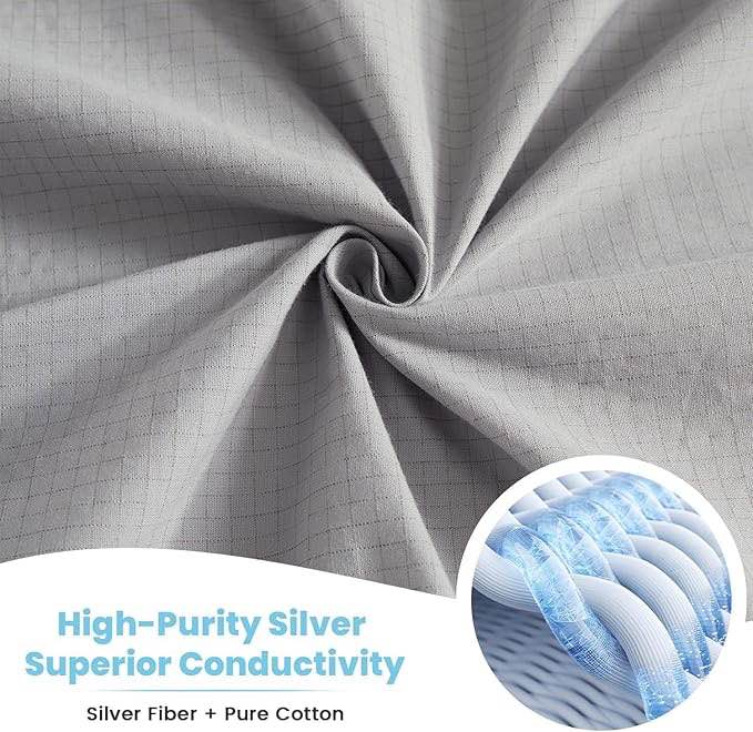 Grounding Sheets King, 88% Organic Cotton & 12% Silver Fiber Fitted Grounded Sheet, Earthing Fitted Sheet with Ground Connection Cord for Pain Relief &