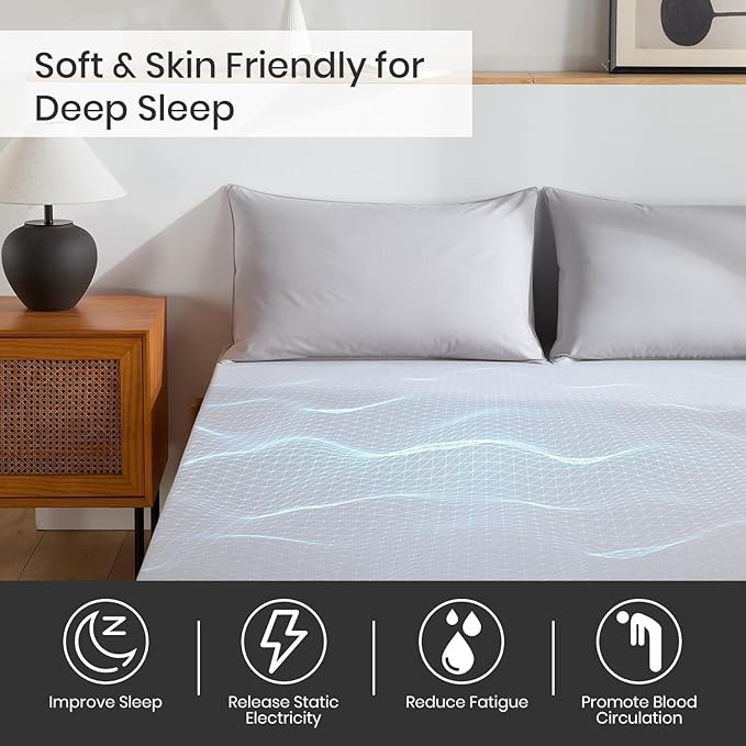 Condition photo showing New/Like New for Grounding Sheets King, 88% Organic Cotton & 12% Silver Fiber Fitted Grounded Sheet, Earthing Fitted Sheet with Ground Connection Cord for Pain Relief &