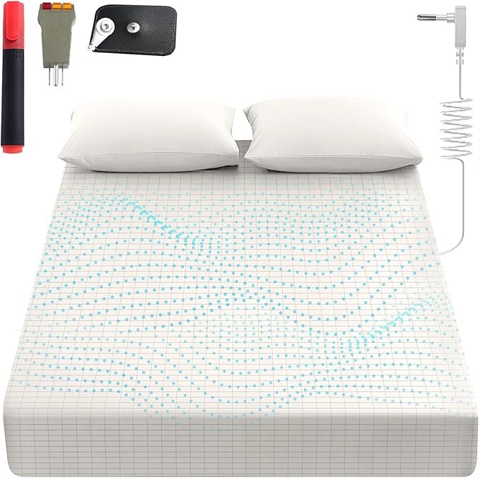 Condition photo showing New/Like New for Grounding Sheets King, 90% Organic Cotton+ 10% Pure Silver Fiber,Grounded Bed Sheet Kit, Deep Pocket Grounded Bed Sheet, Relieves Pain - Used for Healthy Sleep Therapy (White, King)