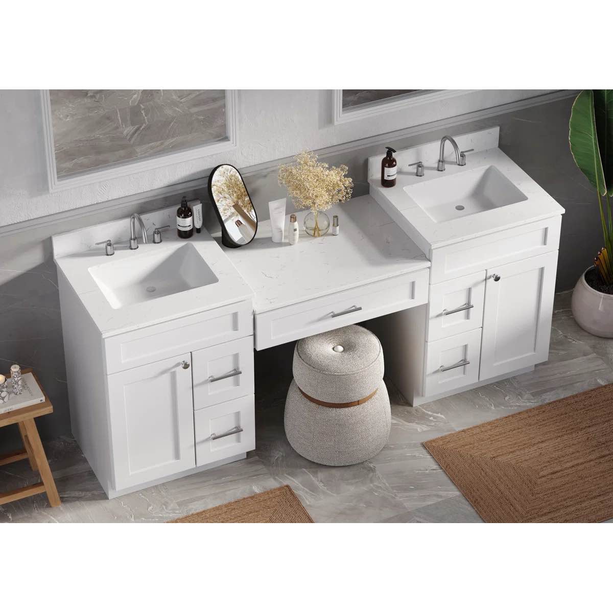 78” double bathroom vanity with carrara quartz top