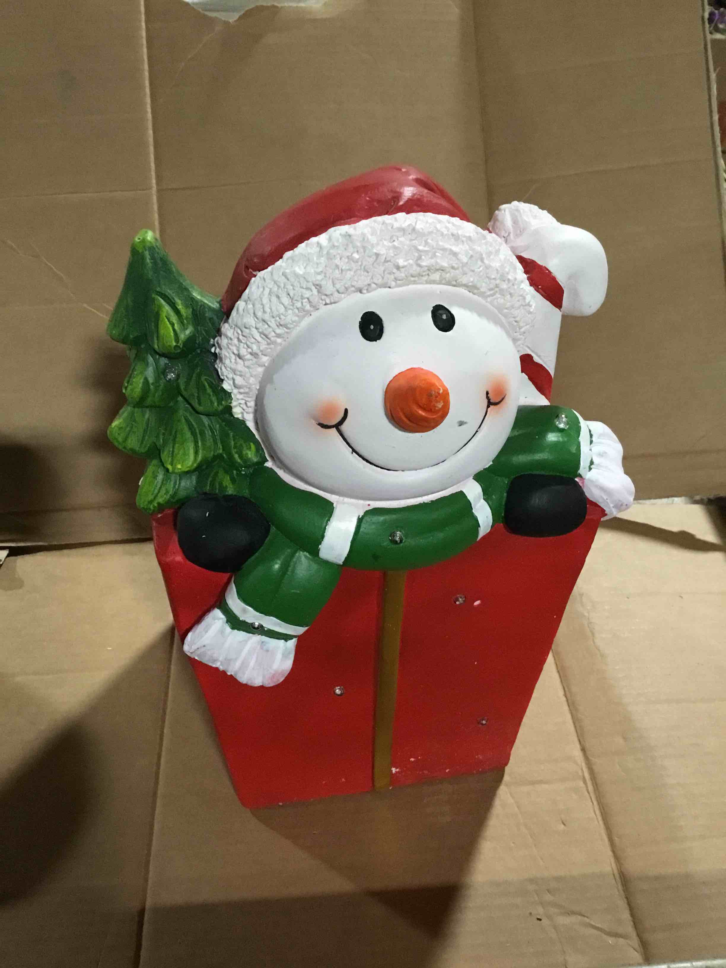 Condition photo showing Good Condition for 14.1 H Electric Lighted Musical Resin Snowman & Santa w Floating Bubbles 