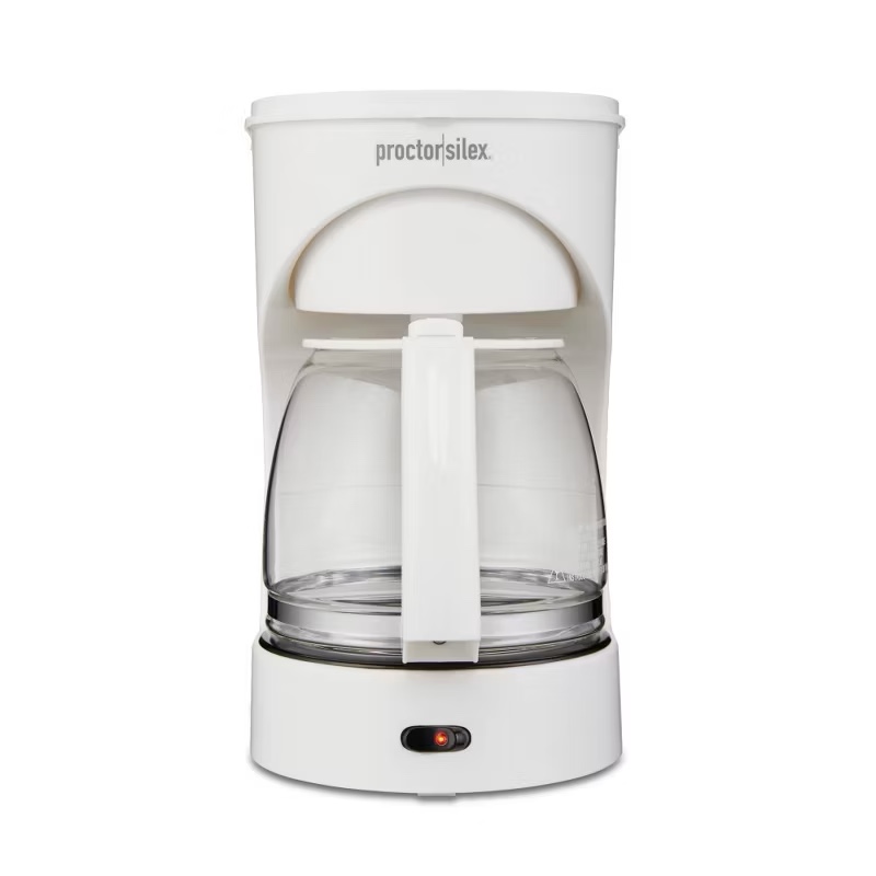 proctor silex 12 cup coffee maker - white: drip coffee machine, electric, dishwasher-safe, basket filter, 900w, 8 oz cups