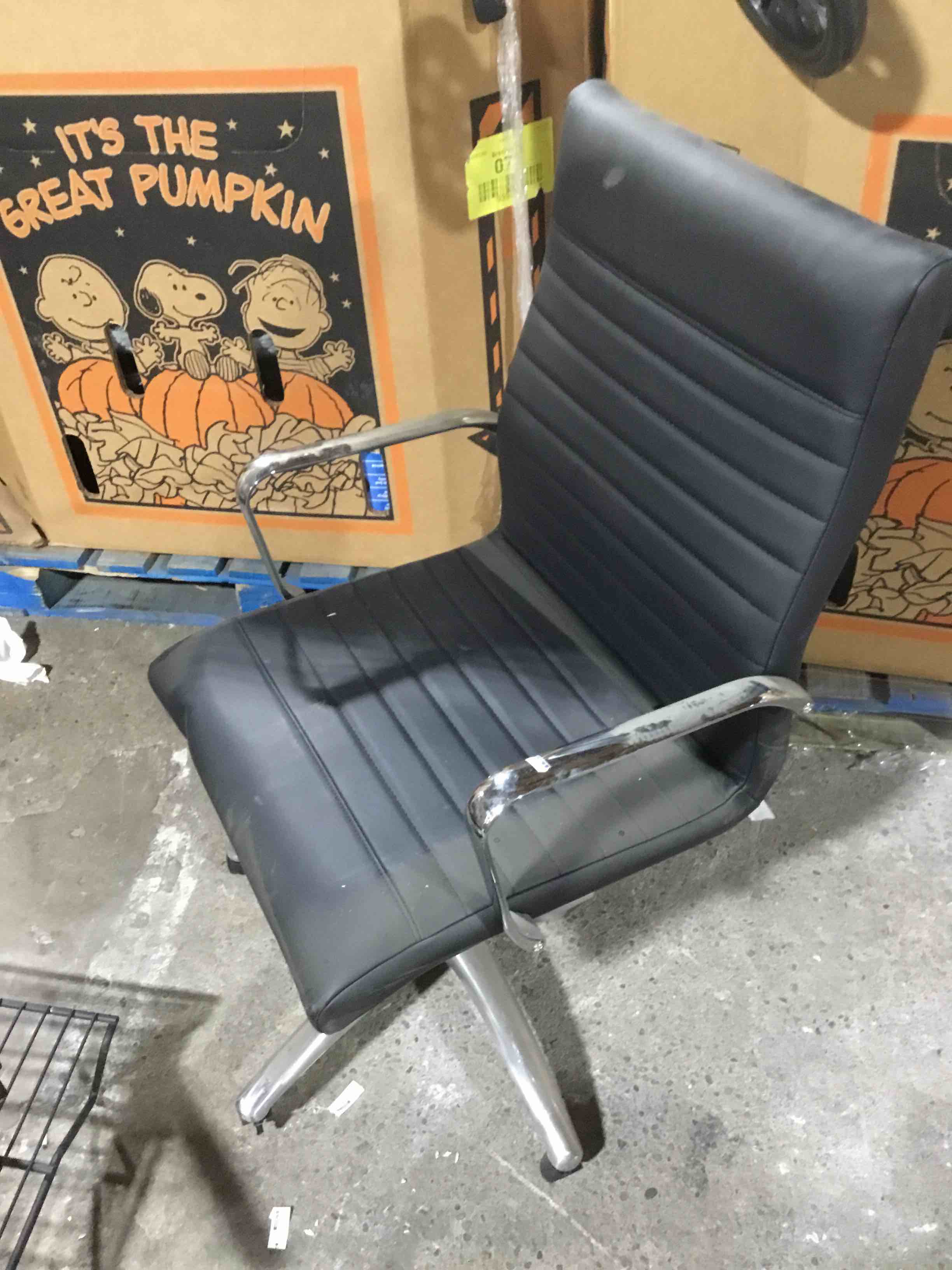 Condition photo showing As Is for Furmax Ribbed Office Desk Chair Mid-Back PU Leather Executive Conference Task Chair Adjustable Swivel Chair with Arms (Black)