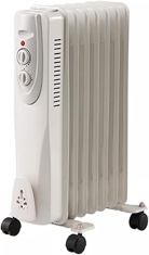 portable oil filled radiator space heater, 1500w, 7-fin, 3 heat settings, white