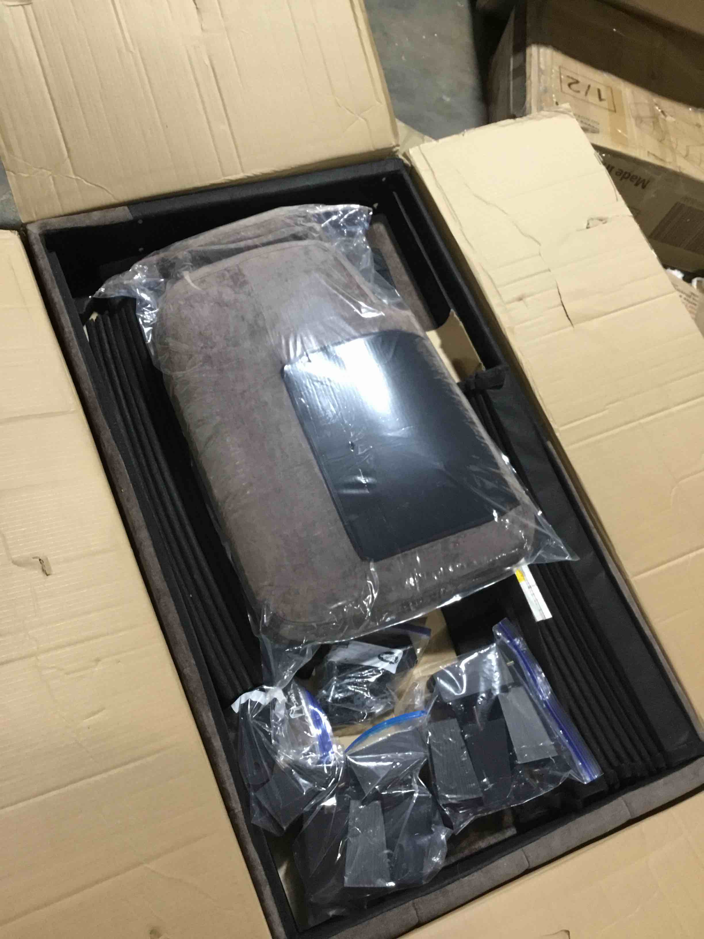 Condition photo showing New/Like New for 103.5 in. W Big Pillow Top Armrest Chenille U-Shaped Sectional Sofa in Brown with Side Pockets, Strong Legs