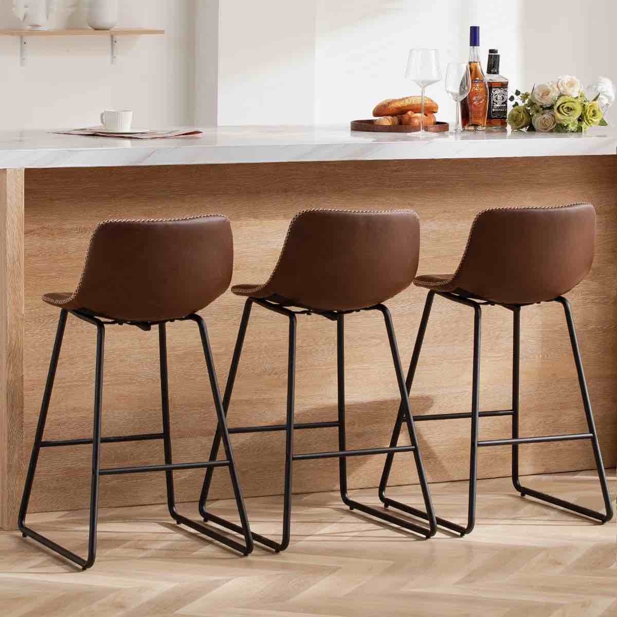 Bar Stools of 2/3/4, 26/30 Inch Counter Height Barstools with Back Faux Leather Bar Height Stools for Kitchen Island Counter