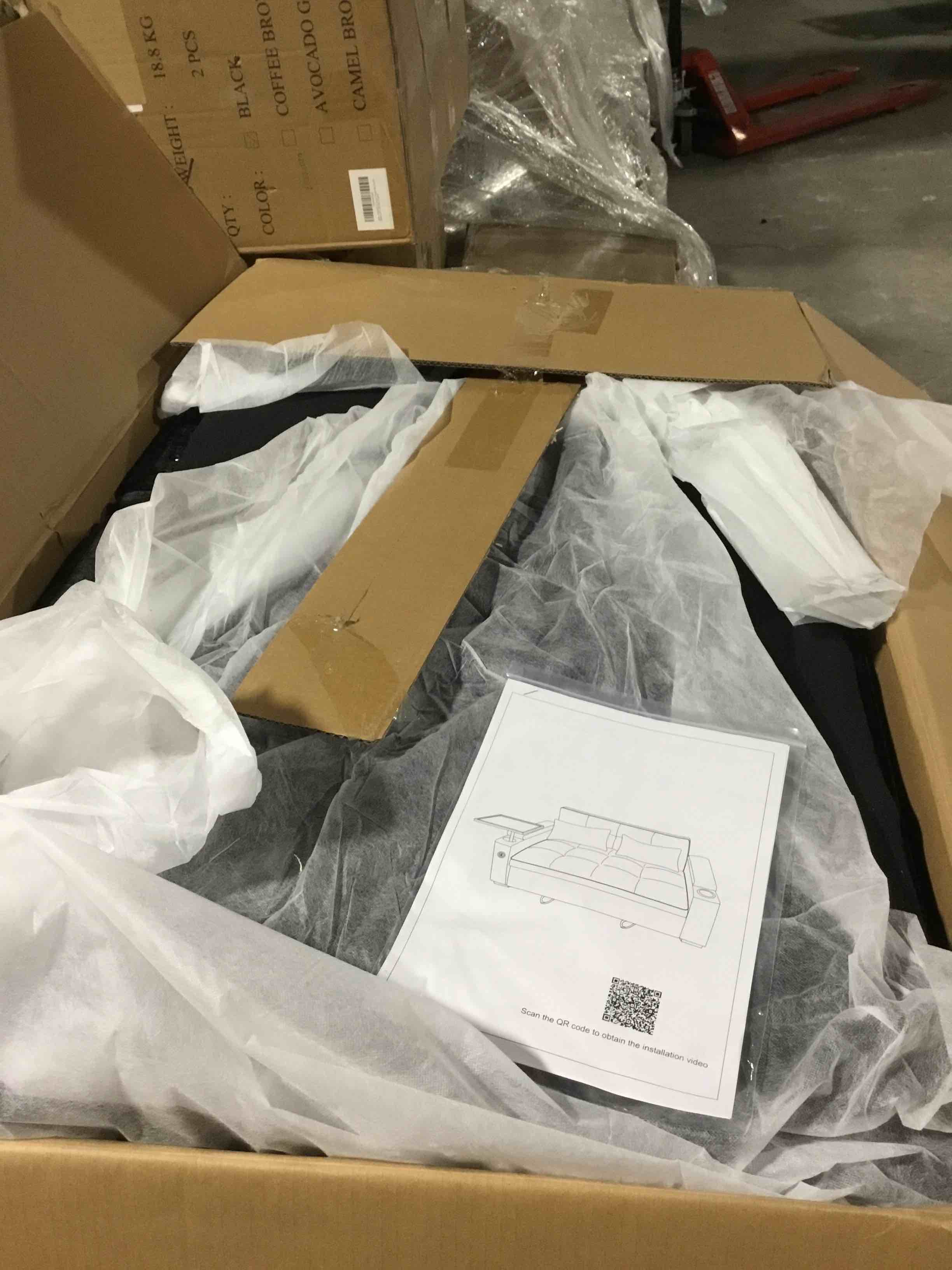 Condition photo showing New/Like New for 65" Upholstered Multi-Functional Sofa Bed with Built-in Desk & Charging Station - Modern Chenille Pull-Out Sleeper for Living Room & Work From Home Setup