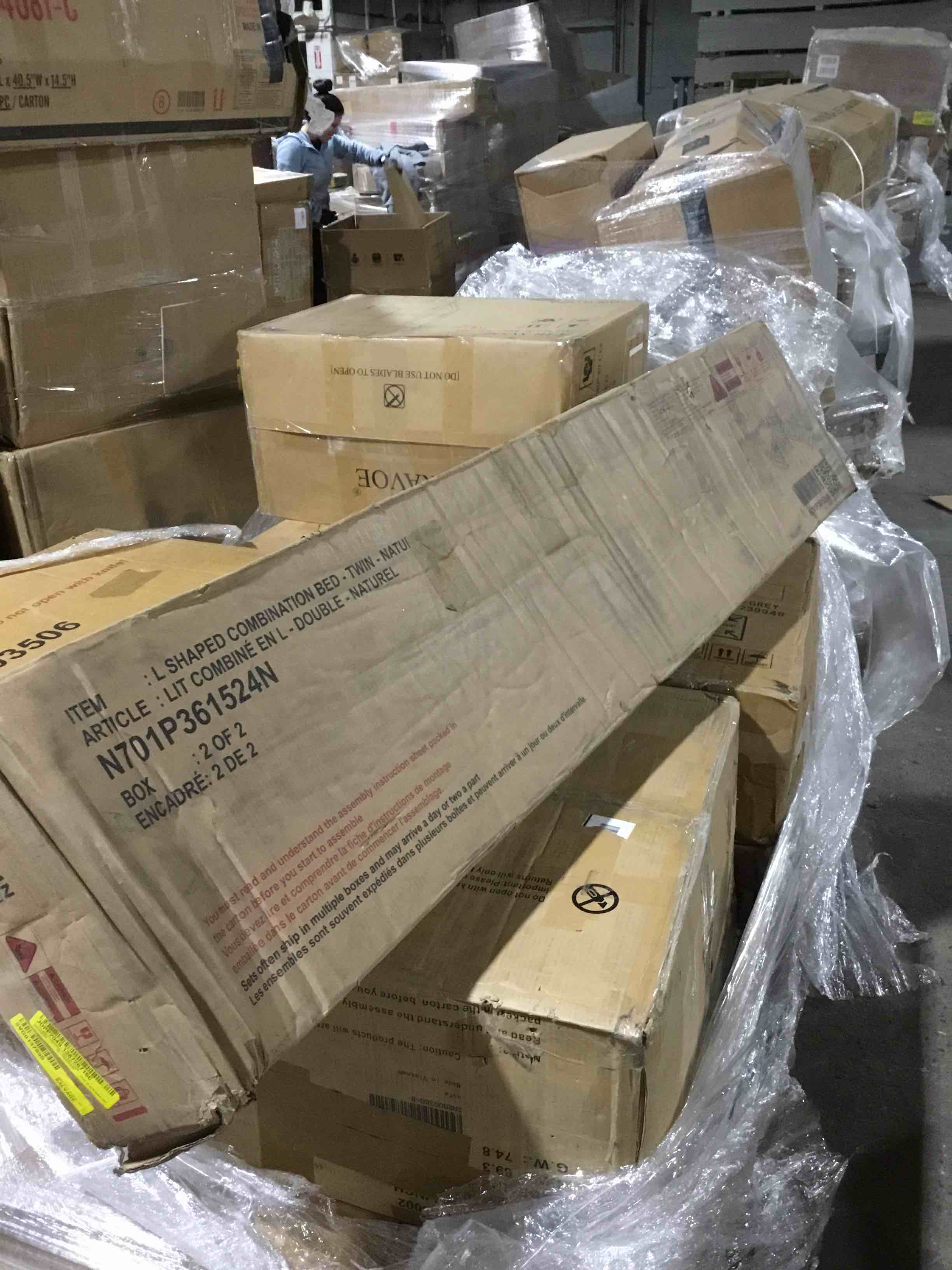 Condition photo showing New/Like New for L-Shaped Combination Twin Bed with Trundle and Drawer,3-in-1 Low Corner Platform Bed Linked with Built-in Desk and Led Downlight for Kids, Teens, Guests (Natural/3)