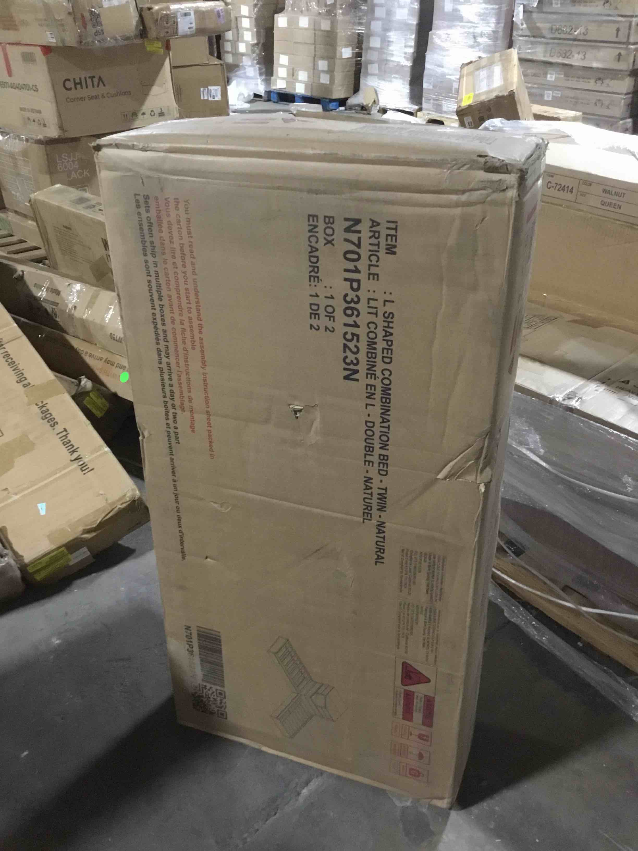 Condition photo showing New/Like New for L-Shaped Combination Twin Bed with Trundle and Drawer,3-in-1 Low Corner Platform Bed Linked with Built-in Desk and Led Downlight for Kids, Teens, Guests (Natural/3)