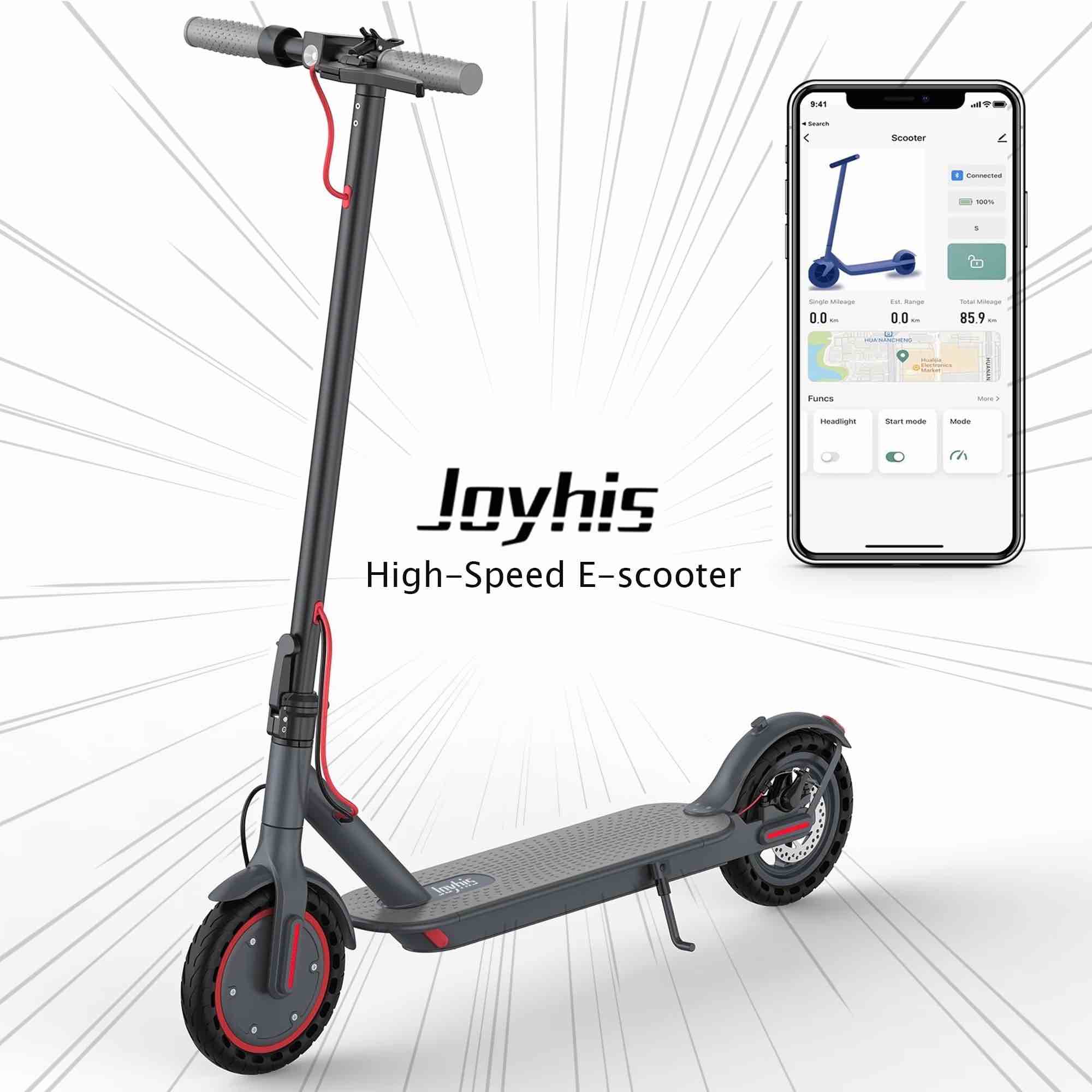 JOYHIS J078 Electric Commuter Scooter, 350W Motor, 8.5" Solid Tires, 19mph, 21-Mile Maximum Range, Foldable Design