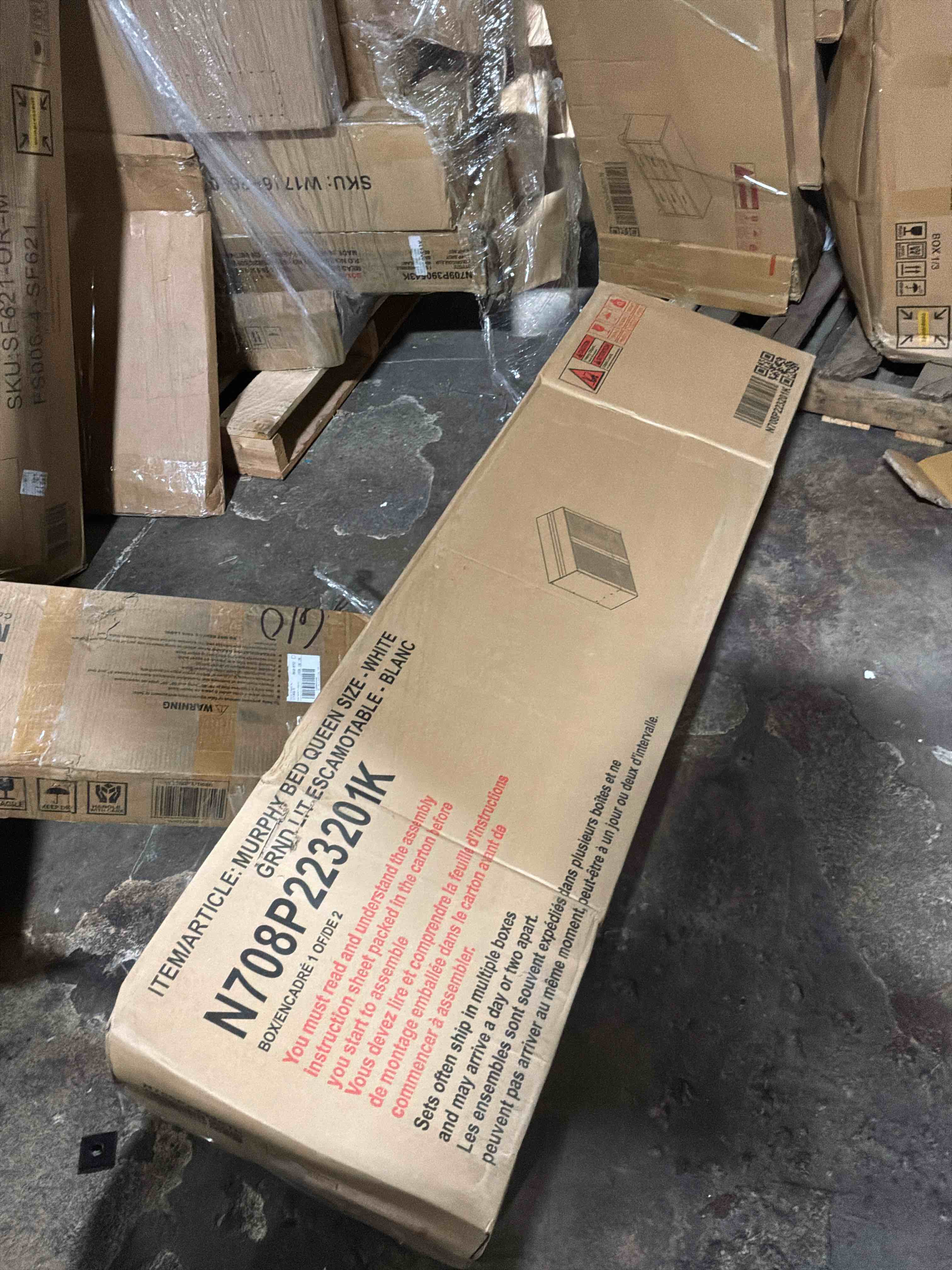 Condition photo showing New/Like New for Queen Size Murphy Bed with Drawer and Sockets & USB Ports, Pulley Structure Design, Muti-Functional Wall Bed for Guest Room Home Office (White/P, Queen)