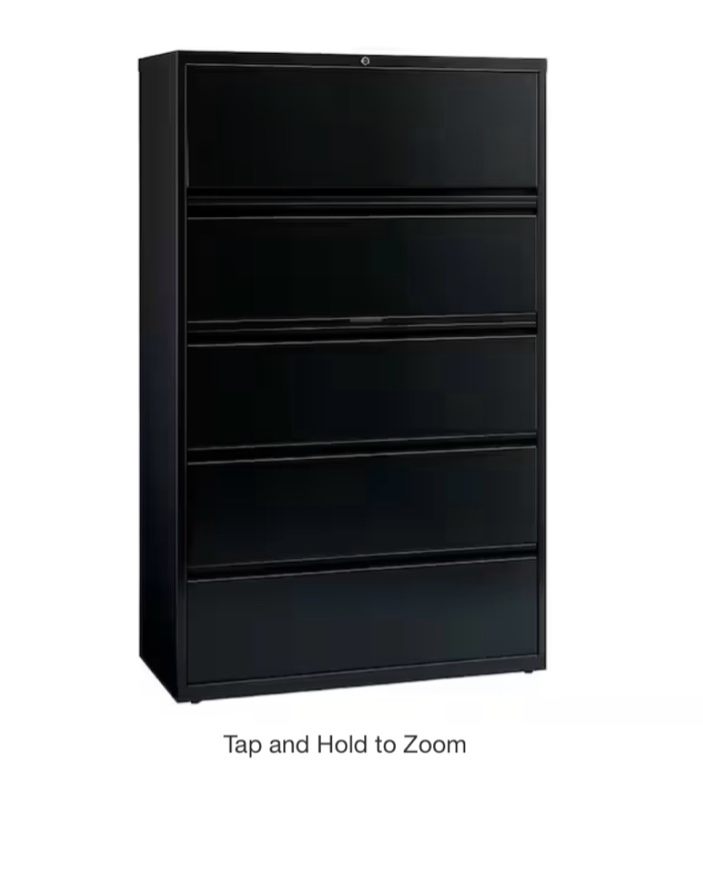 42 in. W 5-Drawer Black Metal Lateral File Cabinet for Home and Office, Holds Letter, Legal and A4 Hanging Folders