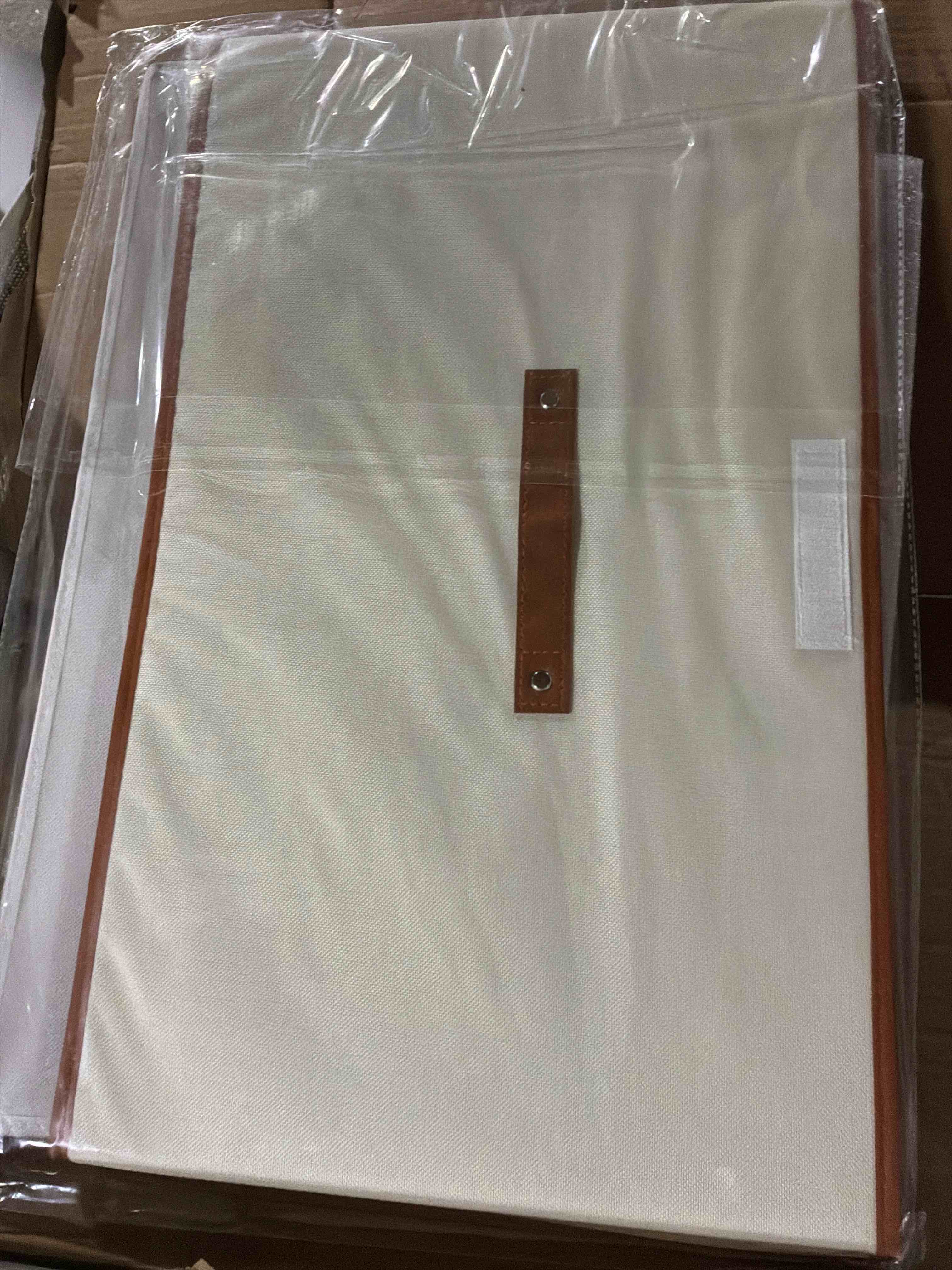 Condition photo showing New/Like New for Oxford Fabric Storage Bins with Attached Lid - Large Clothes Organizer ,Breathable Collapsible Closet Bins for Clothing, Seasonal & Dorm Organization, Beige