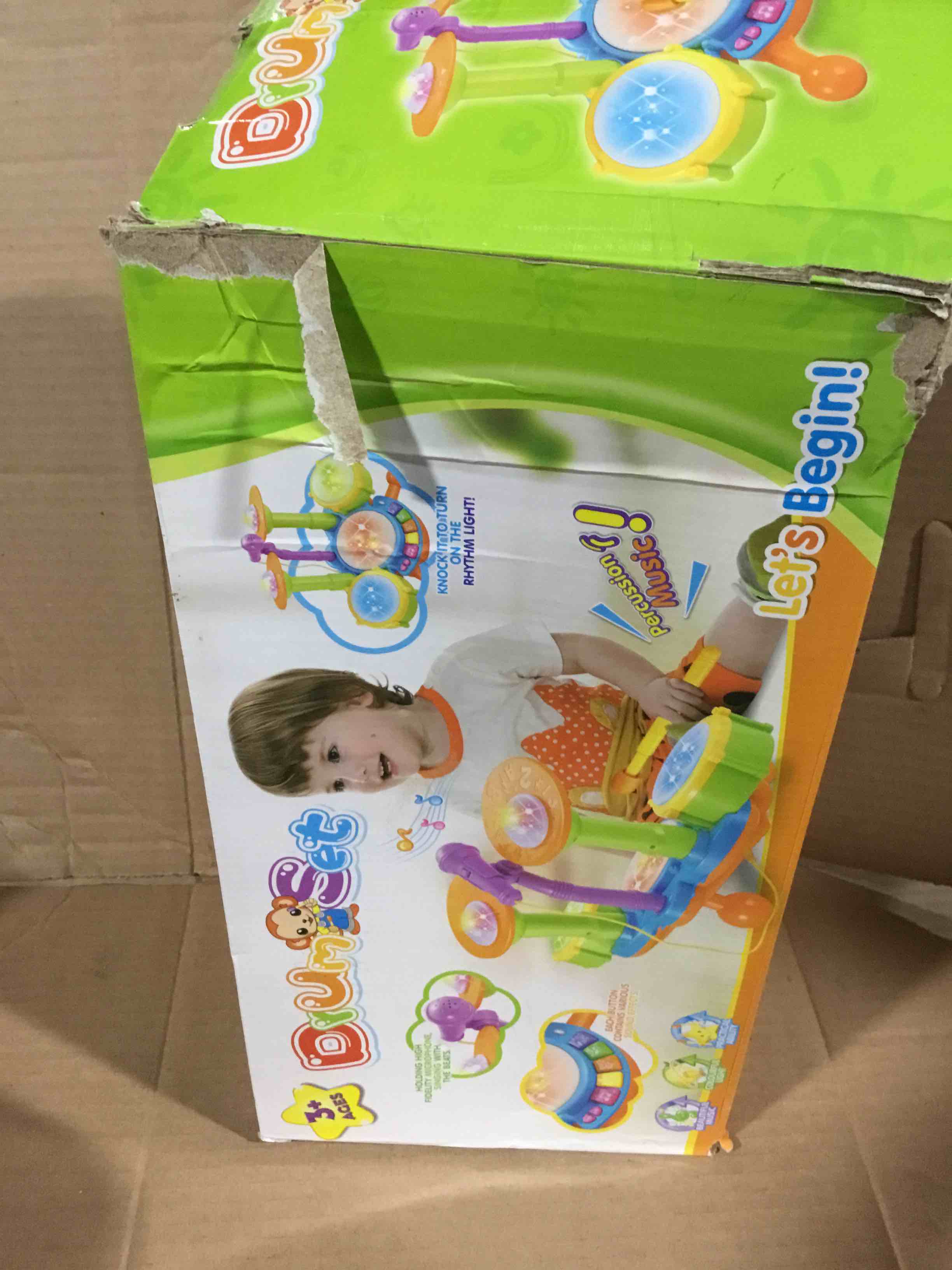 Condition photo showing Good Condition for Cozybuy Kids Drum Set for Toddlers 1-3, Baby Drum Set Musical Instruments Toddlers Drum Toys with 2 Drum Sticks, Beats Flash Light and Microphone Baby Drum, Birthday Gift for 1-6 Years Old Boys Girls
