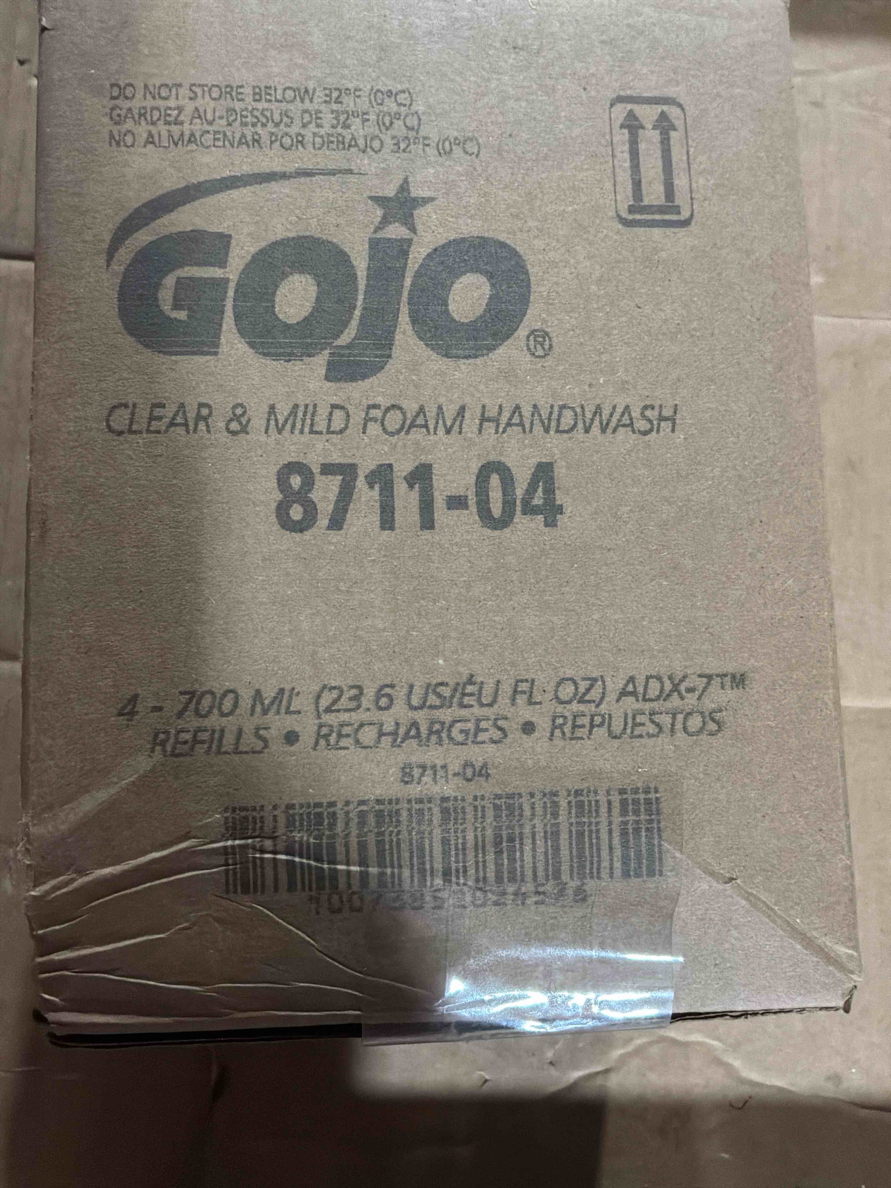 Condition photo showing New/Like New for GOJO Clear & Mild Foam Handwash, EcoLogo Certified, 700 mL Hand Soap Refill ADX-7 Push-Style Dispenser (Pack of 4) - 8711-04