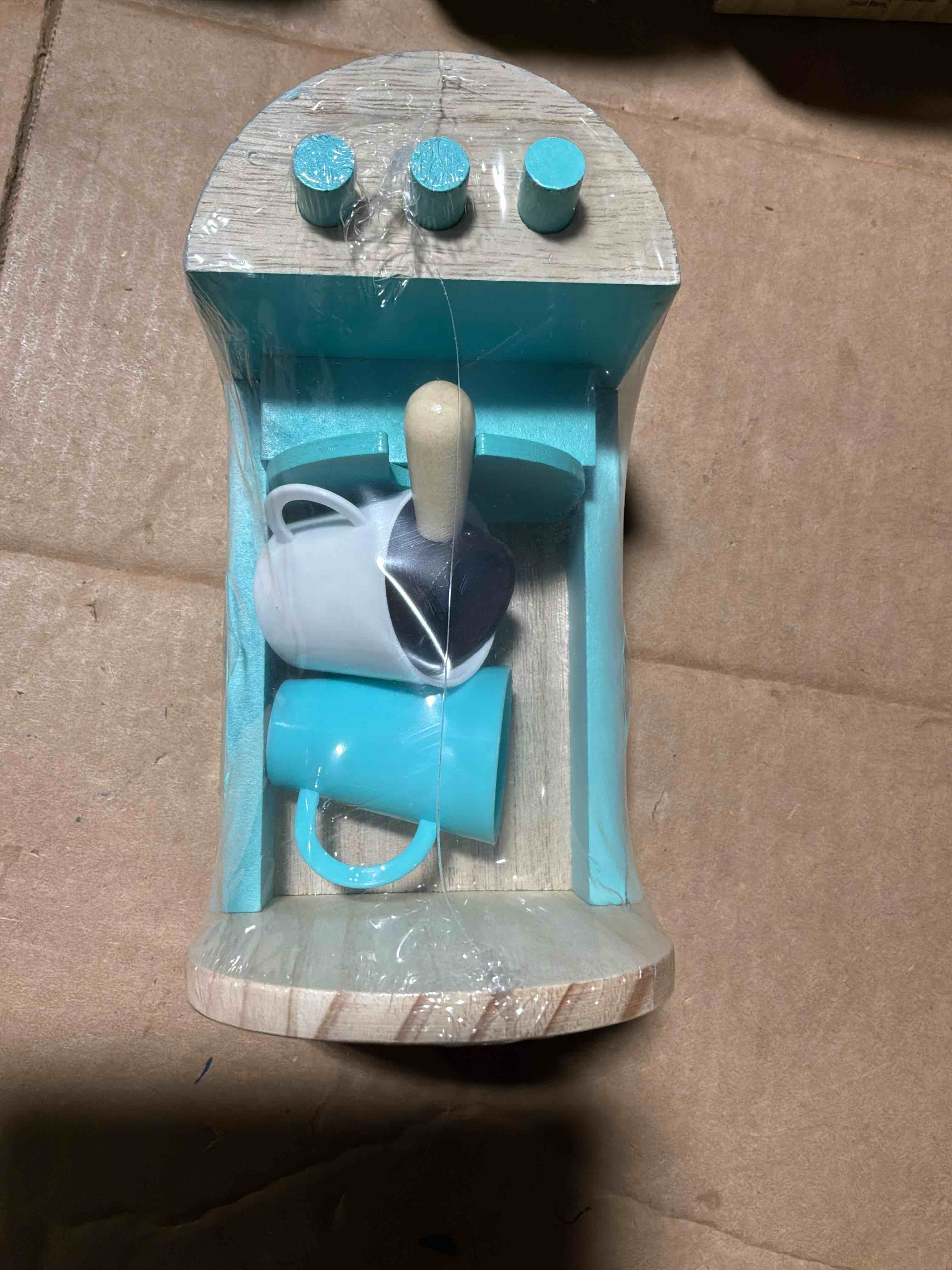 Condition photo showing New/Like New for Toy wooden coffee maker, a simulation game set designed for children