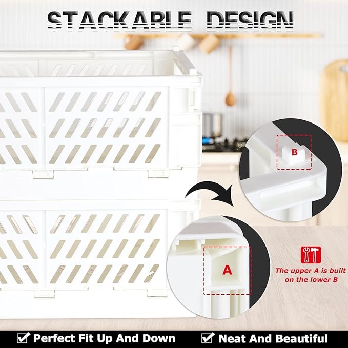 Condition photo showing New/Like New for Foldable Plastic Baskets for Organizing and Storage, Collapsible Storage Crate for Home Kitchen Bedroom Bathroom Office 