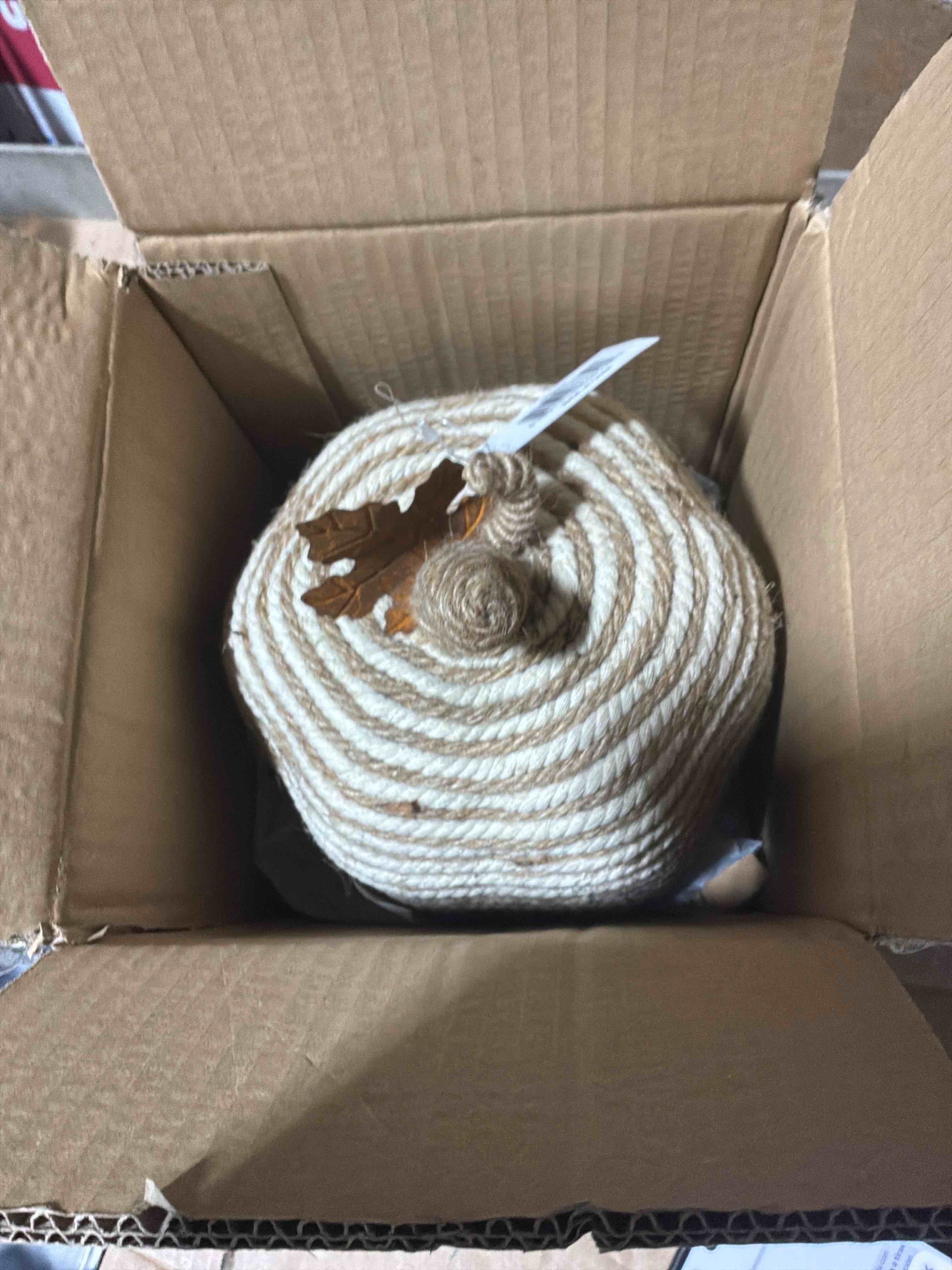 Condition photo showing New/Like New for Decorative pumpkin woden with natural materials such as jute ,rope or strips of corn leaves. it’s a rutic- Style piece of an austical decoration 