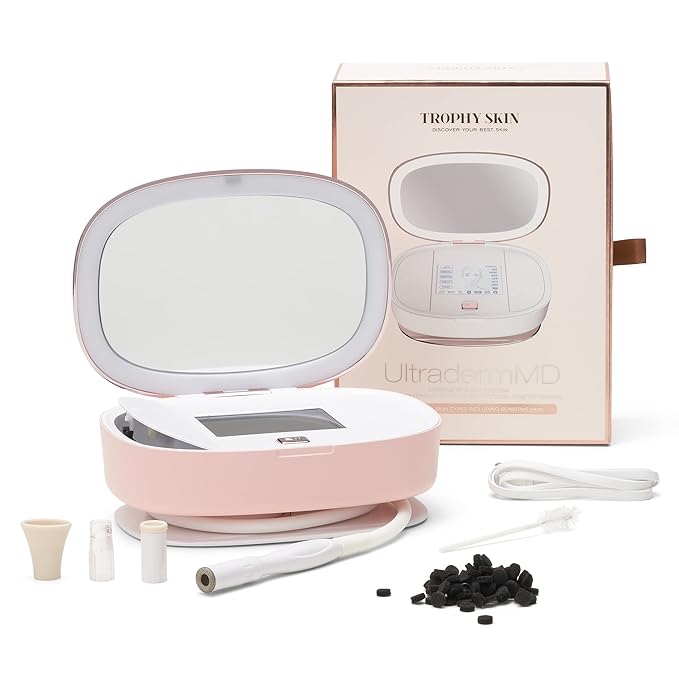 trophy skin ultradermmd - 3 in 1 home spa microdermabrasion - deep skin exfoliator machine with real diamond and pore extractor tips - rejuvenate face skin and even out skin tone - blush