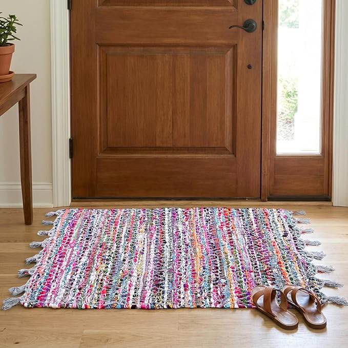 Condition photo showing New/Like New for 100% Cotton Rag Rug 24x36 - Multicolor Chindi Rug - Hand Woven & Reversible for Living Room Kitchen Entryway Rug -Multi Color