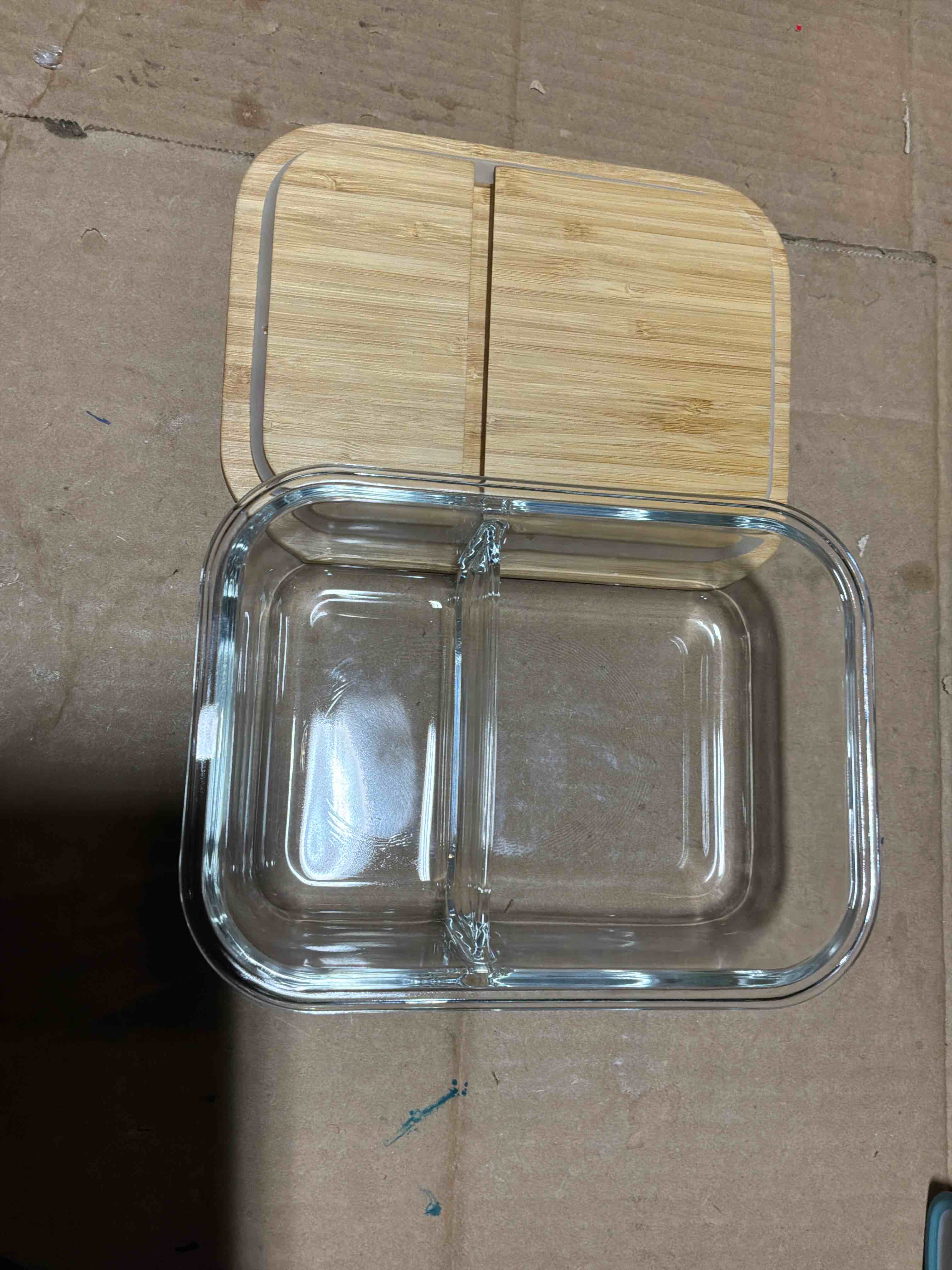 Condition photo showing New/Like New for Compartment Glass Food Storage Containers with Lids for Lunch Storage, Glass Bento Box Set with Airtight Bamboo Lids - Great Mel Prep Containers for Lunch & Portion Control, 1 Pack, 31.5oz