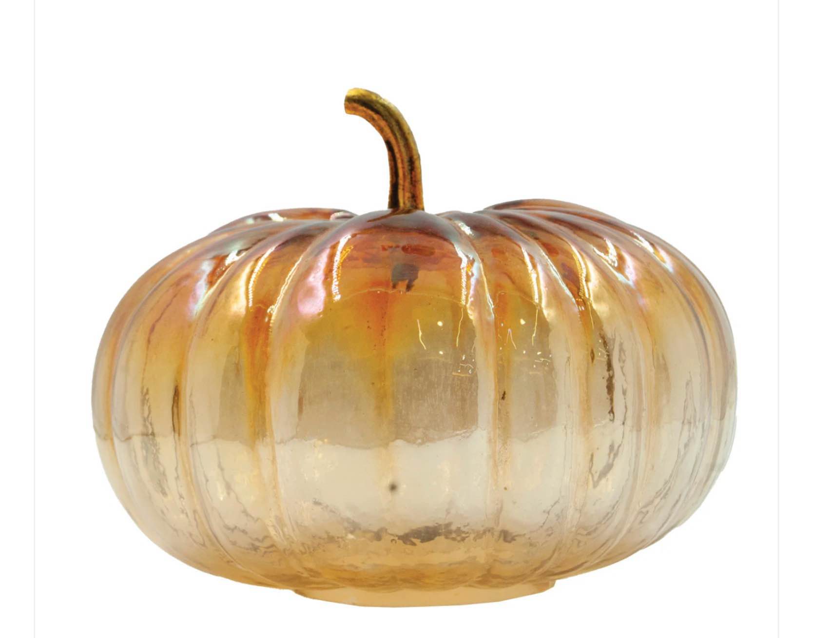 Condition photo showing New/Like New for Set of decorative iridescent glass pumpkins ,typically used for autumn ,holloweed or thanksgiving decorations