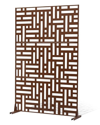 VEVOR Metal Privacy Screen,, Outdoor Privacy Screens & Panels, Freestanding Outdoor Divider with StandPanel Decorative Garden Steel Privacy Fence for Balcony Patio Indoor Room Brown