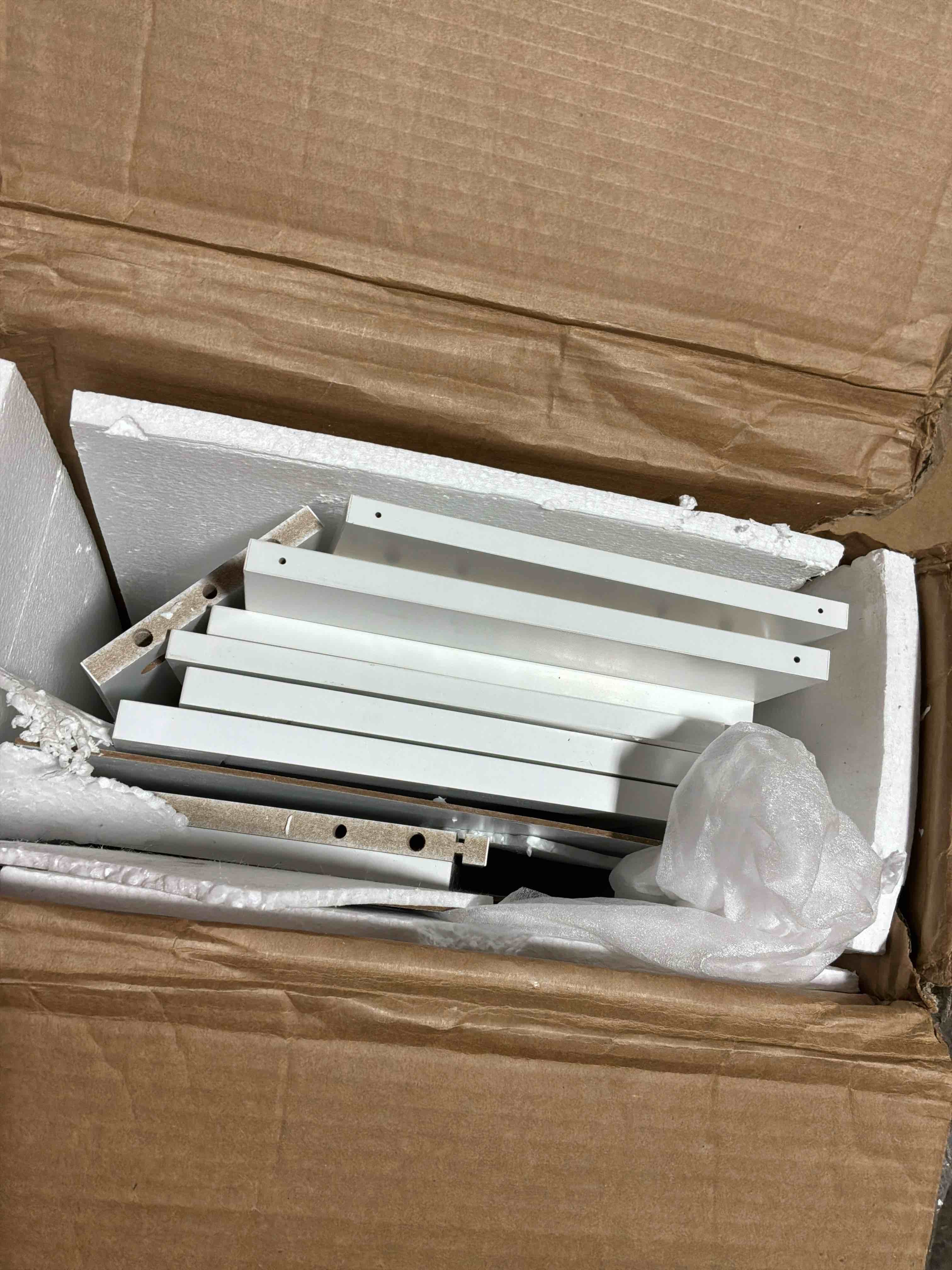 Condition photo showing New/Like New for VASAGLE Storage Cabinet with LED Lights, Freestanding Storage Unit with Adjustable Shelves, Drawer, Open Compartments, for Bathroom, Living Room, Kitchen, Cloud White