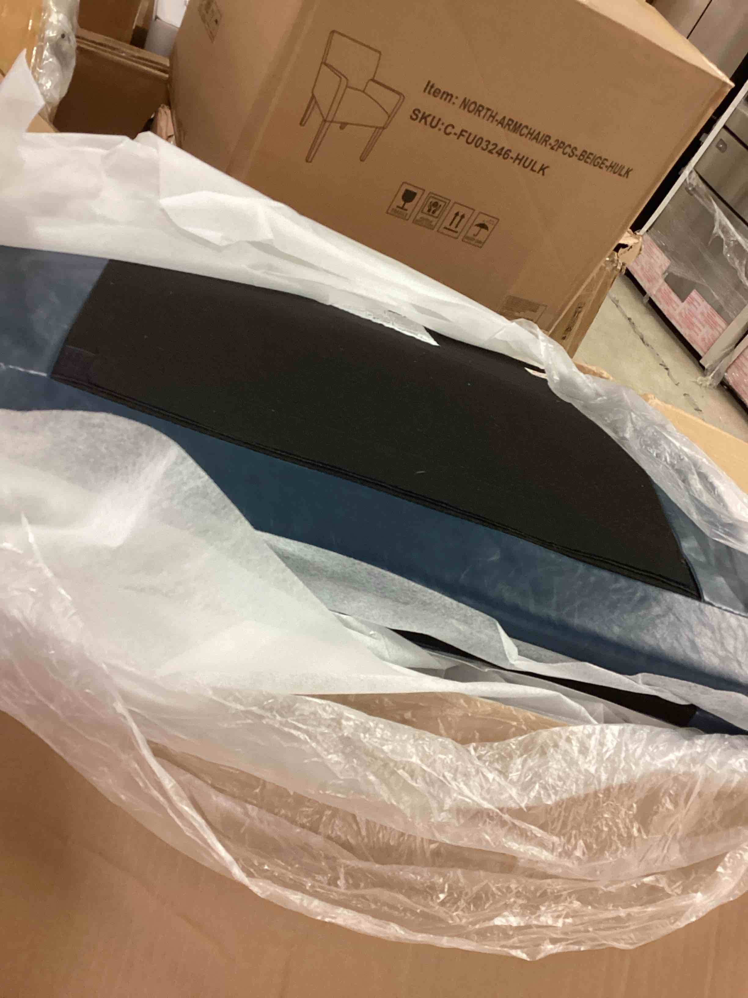 Condition photo showing As Is for offices to go otg13052 two seat sofa (color navy blue) 