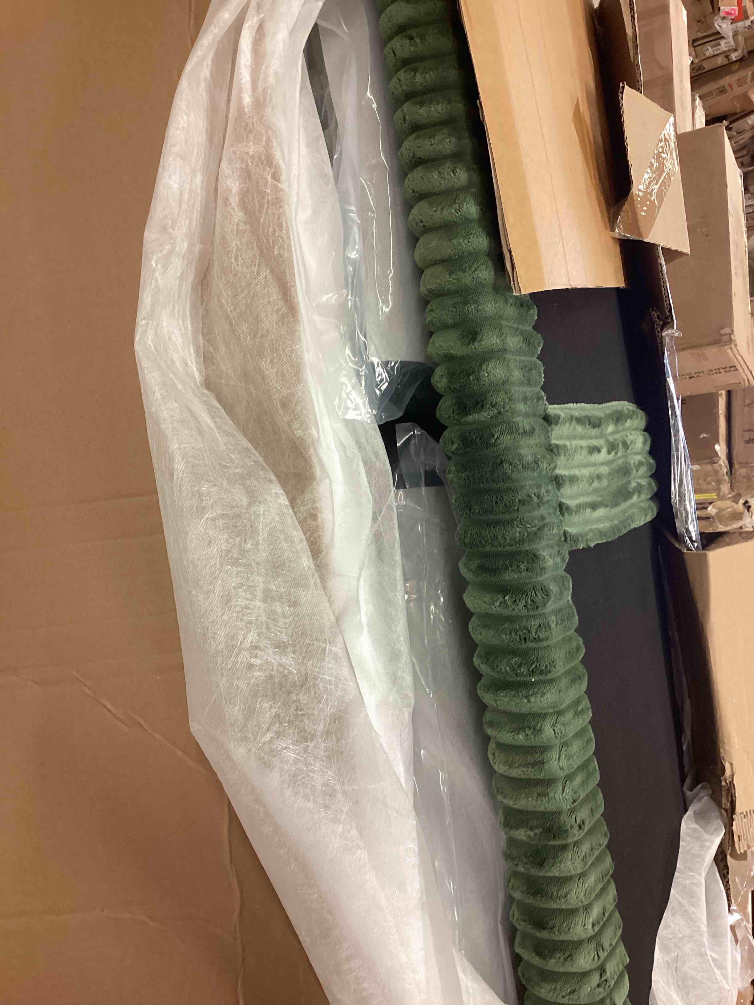 Condition photo showing As Is for corduroy sofa,3 seater sofa with extra deep seats,neche comfy upholstered couch for living room,2 pillows,green