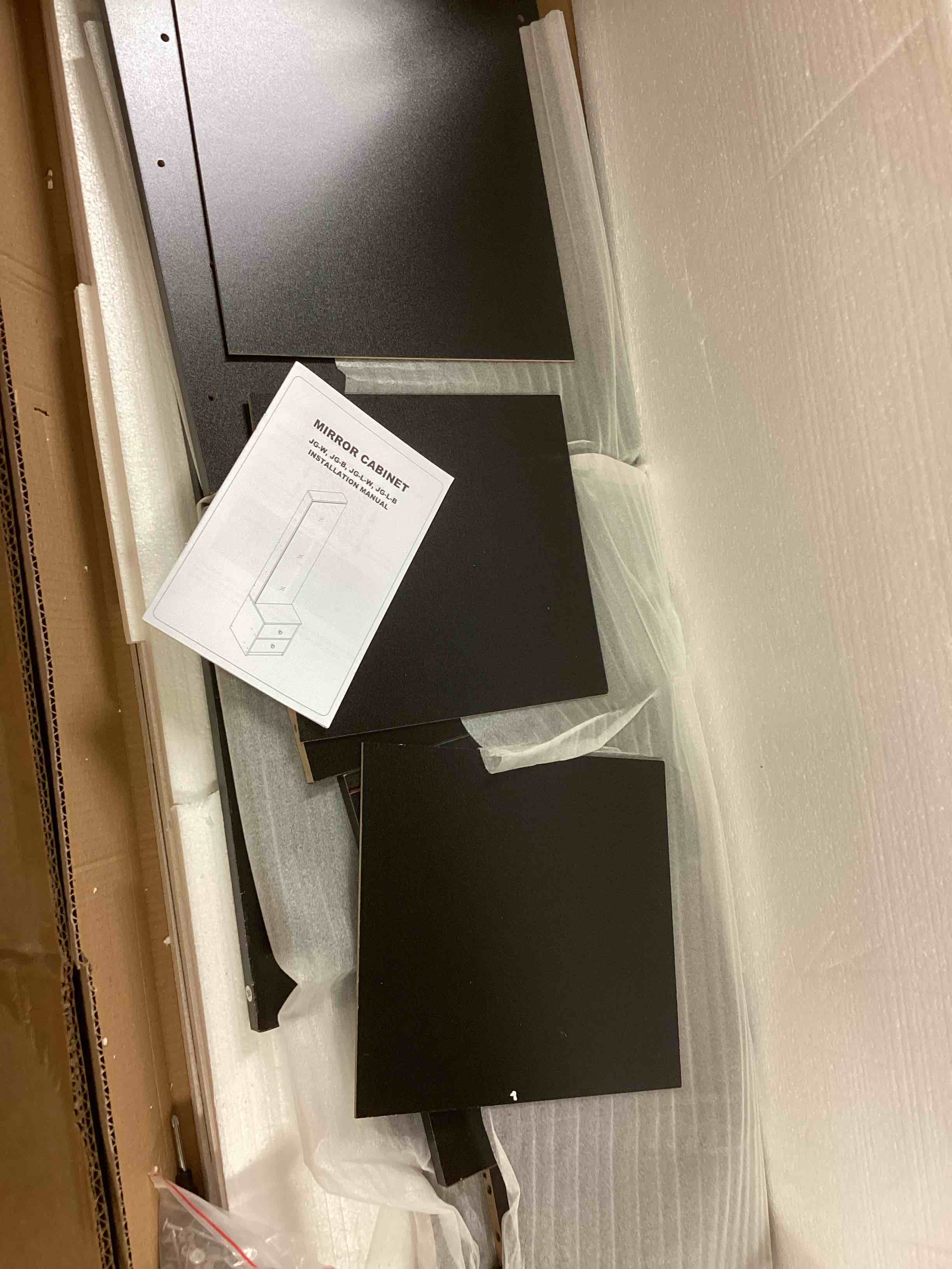 Condition photo showing As Is for length 11.8" x width 15.7" x height 63" simple stylish dressing mirror cabinet, full body mirror cabinet, extra large mirror black