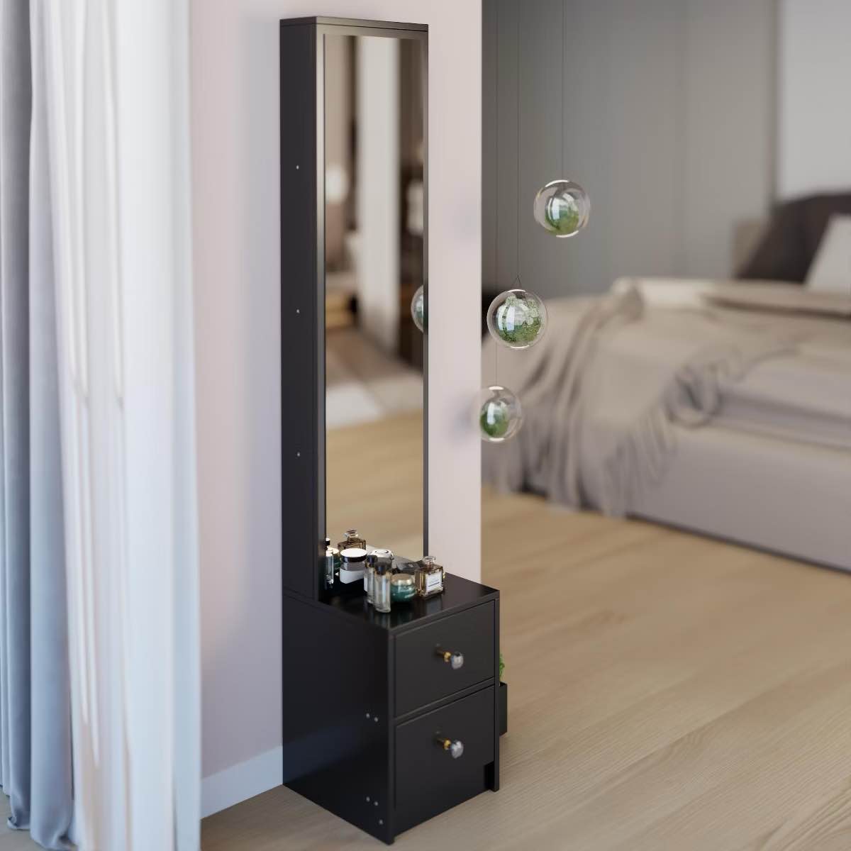 length 11.8" x width 15.7" x height 63" simple stylish dressing mirror cabinet, full body mirror cabinet, extra large mirror black