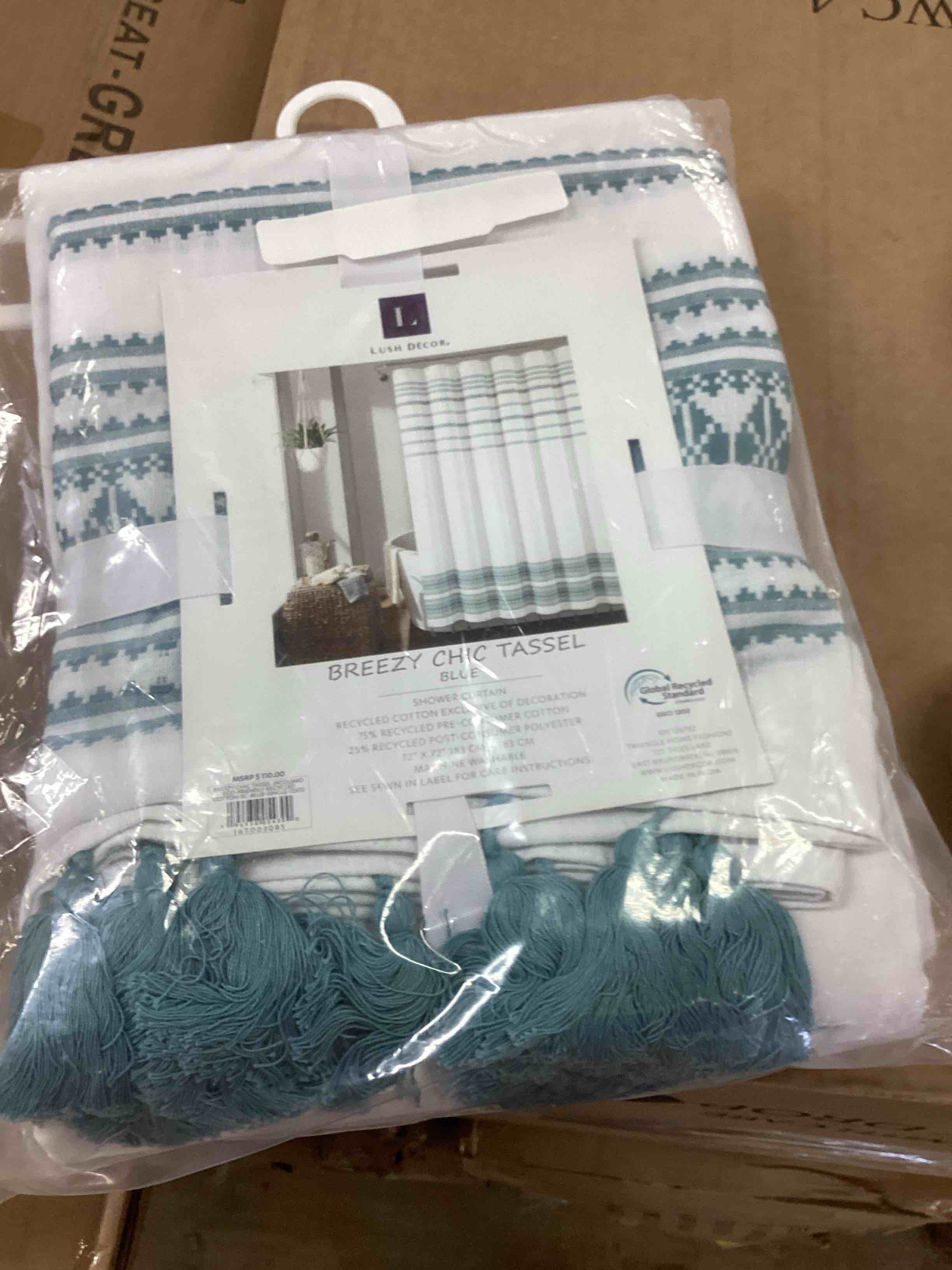 Condition photo showing Good Condition for 72"x72" breezy chic tassel jacquard eco-friendly recycled cotton shower curtain blue - lush décor