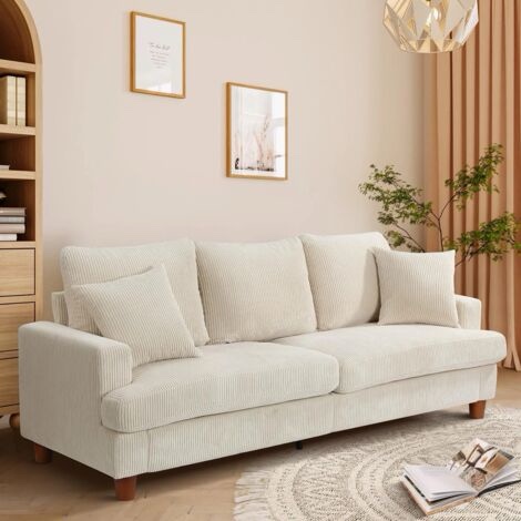 87" corduroy sofa,3 seater sofa with extra deep seats,neche comfy upholstered couch for living room,2 pillows,beige