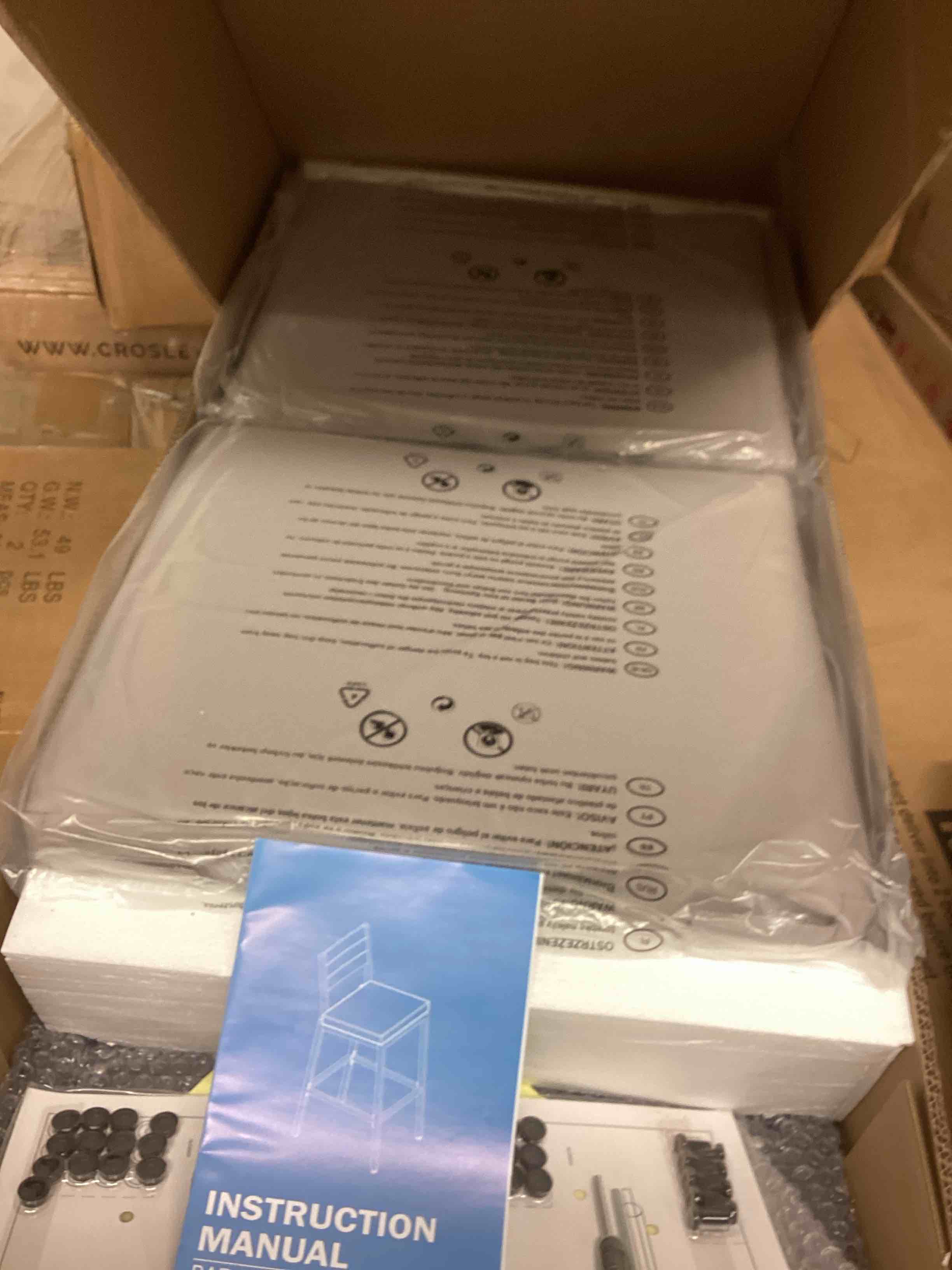 Condition photo showing New/Like New for metal outdoor 26.8" counter stoo with cushion, 2-pack