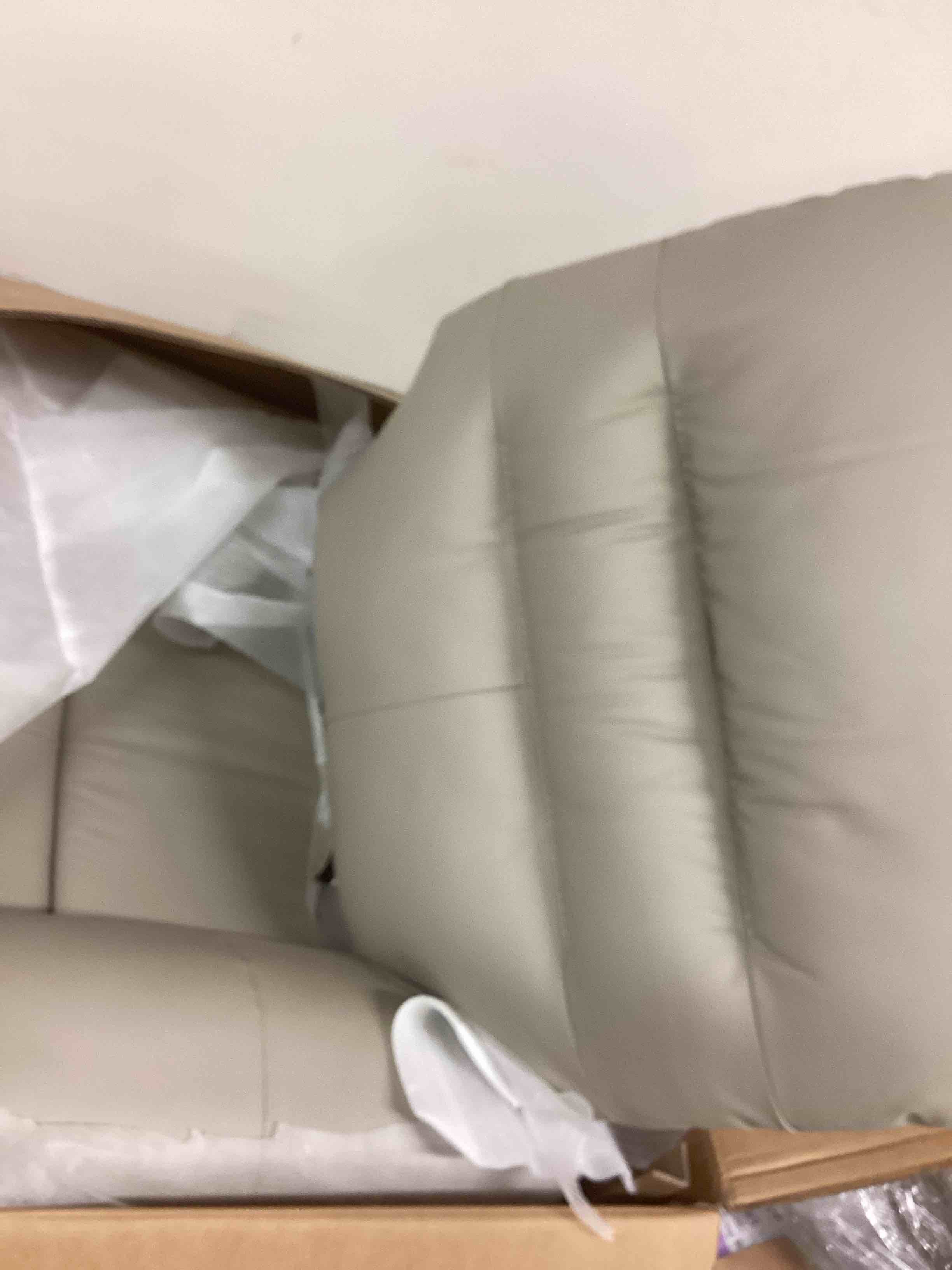 Condition photo showing New/Like New for 40 in. w light gray faux leather power recliner