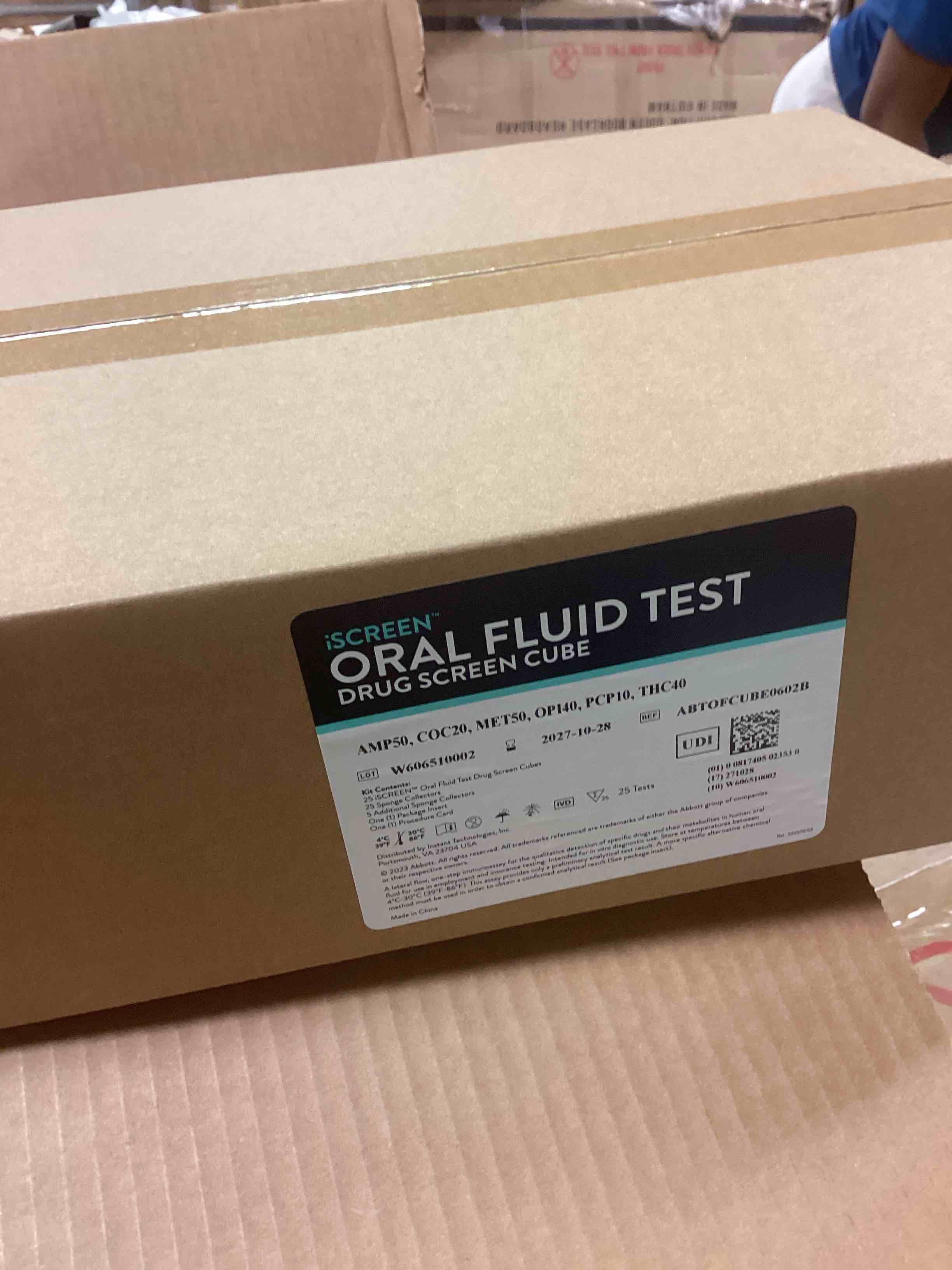 Condition photo showing New/Like New for drugs of abuse test kit iscreen® amp50, coc20, mamp/met50, opi40, pcp10, thc40 25 tests for employment 