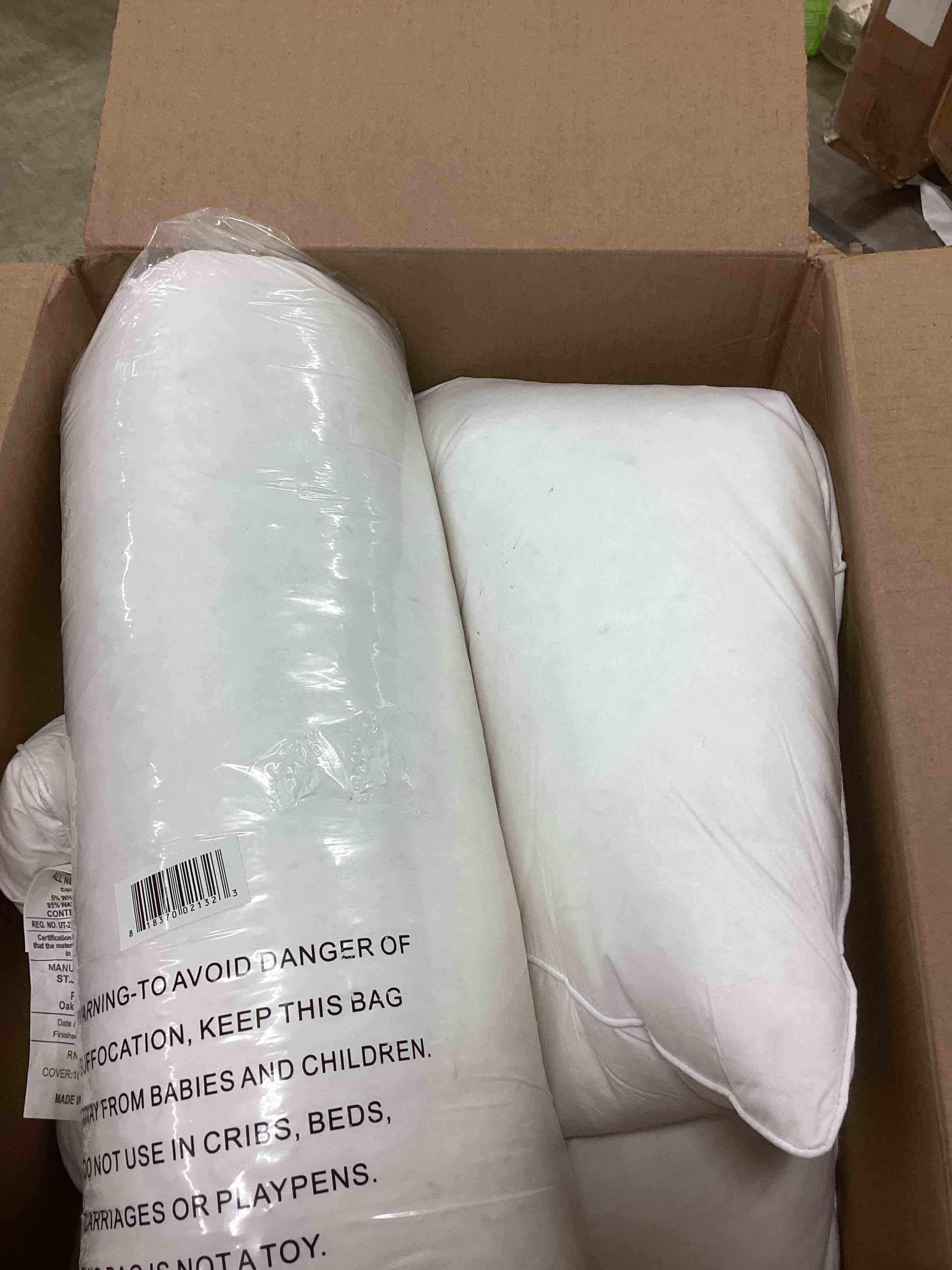 Condition photo showing As Is for royal velvet set of 2 233 thread count white goose feather pillows