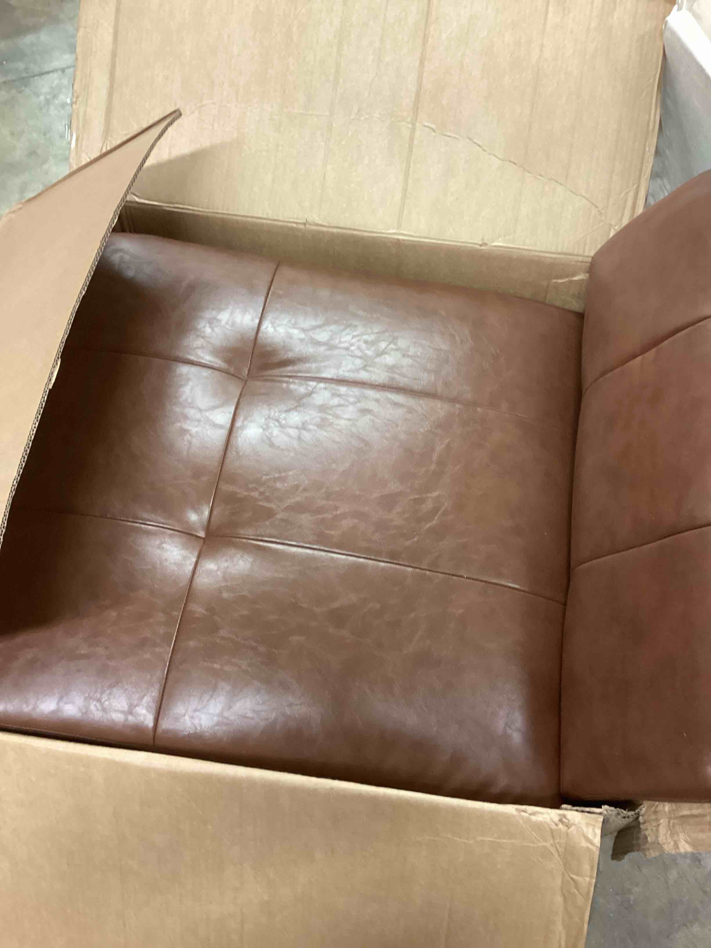 Condition photo showing Good Condition for brown sofa couch sectional couches for living room, comfy faux leather modular convertible l shaped sofas (incomplete one box only) model similar from stock photo 
