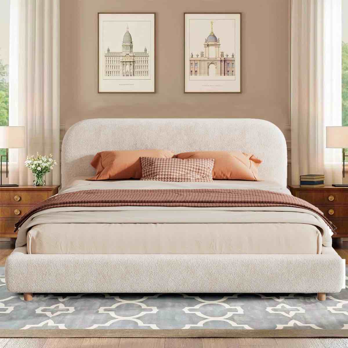 issabell upholstered platform bed with wood slats (incomplete one box of two only)