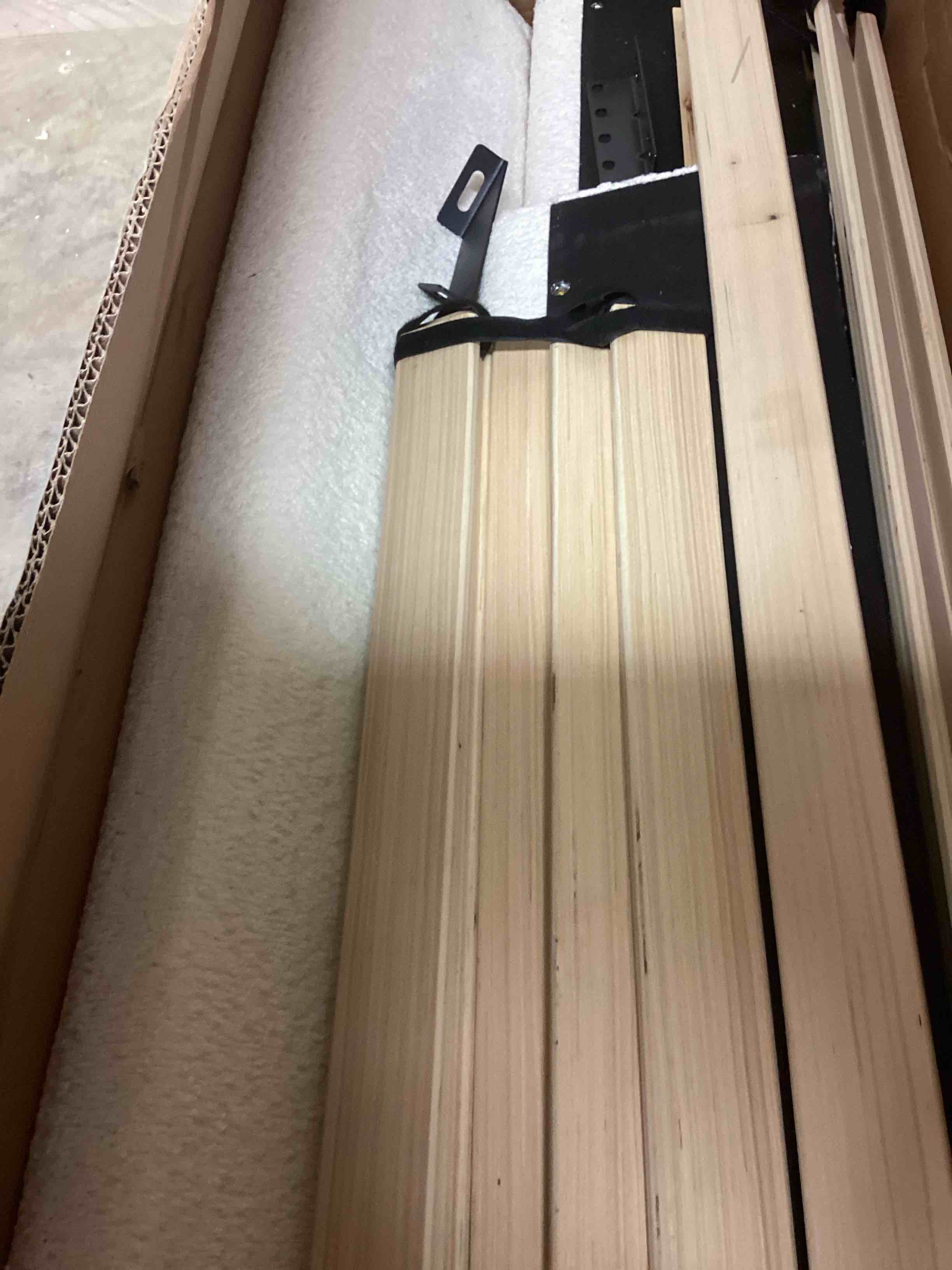 Condition photo showing Good Condition for issabell upholstered platform bed with wood slats (incomplete one box of two only)