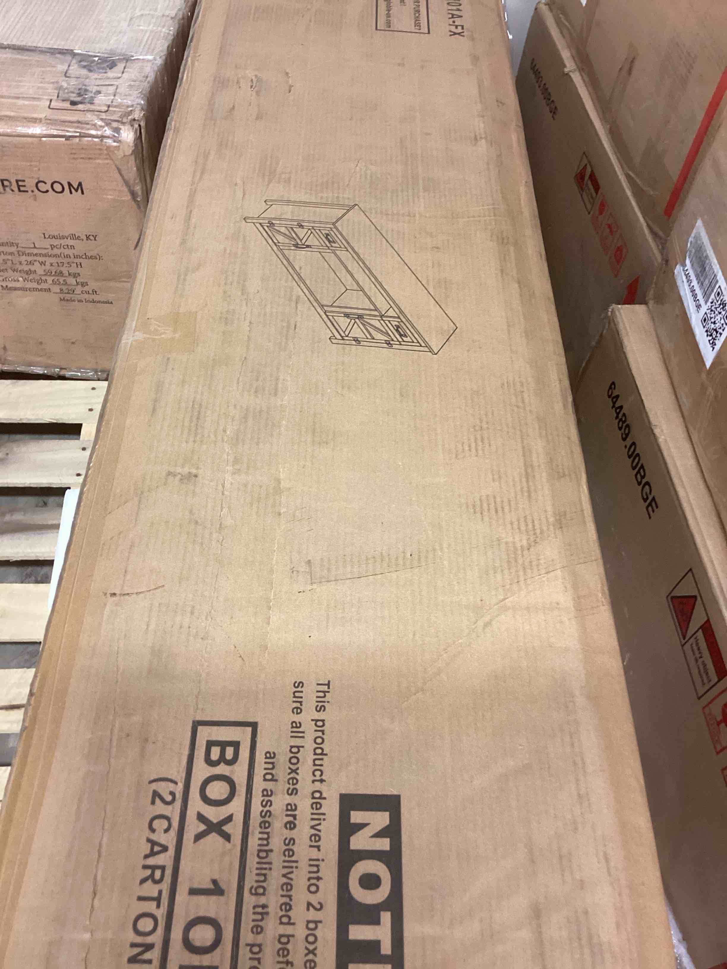 Condition photo showing Good Condition for fireplace tv stand with barn door for tvs up to 80", farmhouse 70" fireplace entertainment center with storage cabinets, white tv stand and black fireplace (incomplete one box of two only)