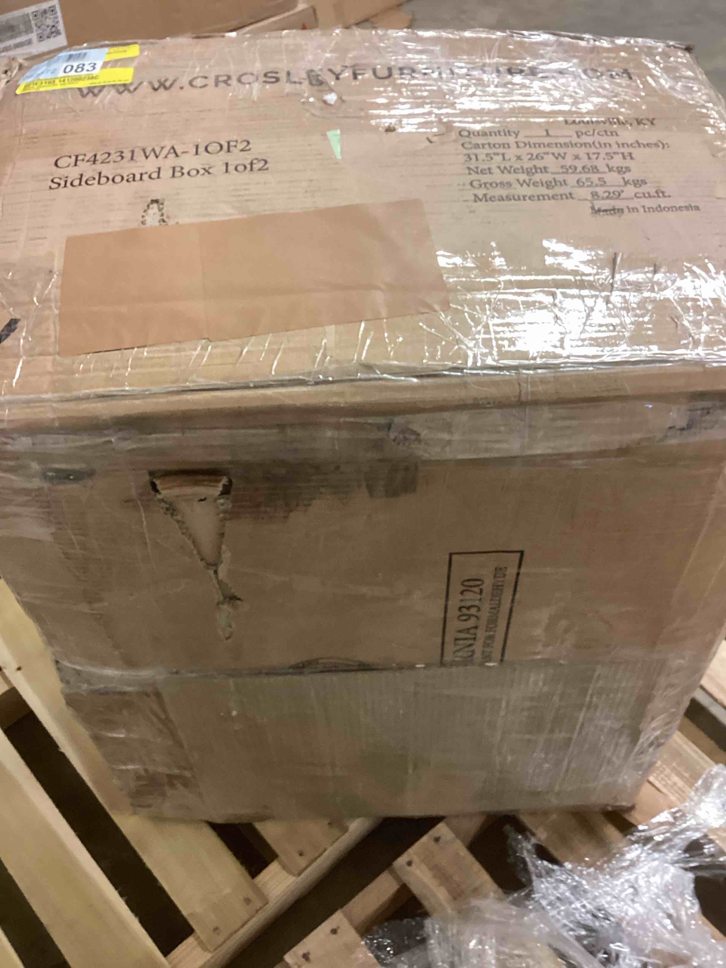 Condition photo showing As Is for marlowe walnut wood buffet with adjustable shelves (incomplete one box of two only)