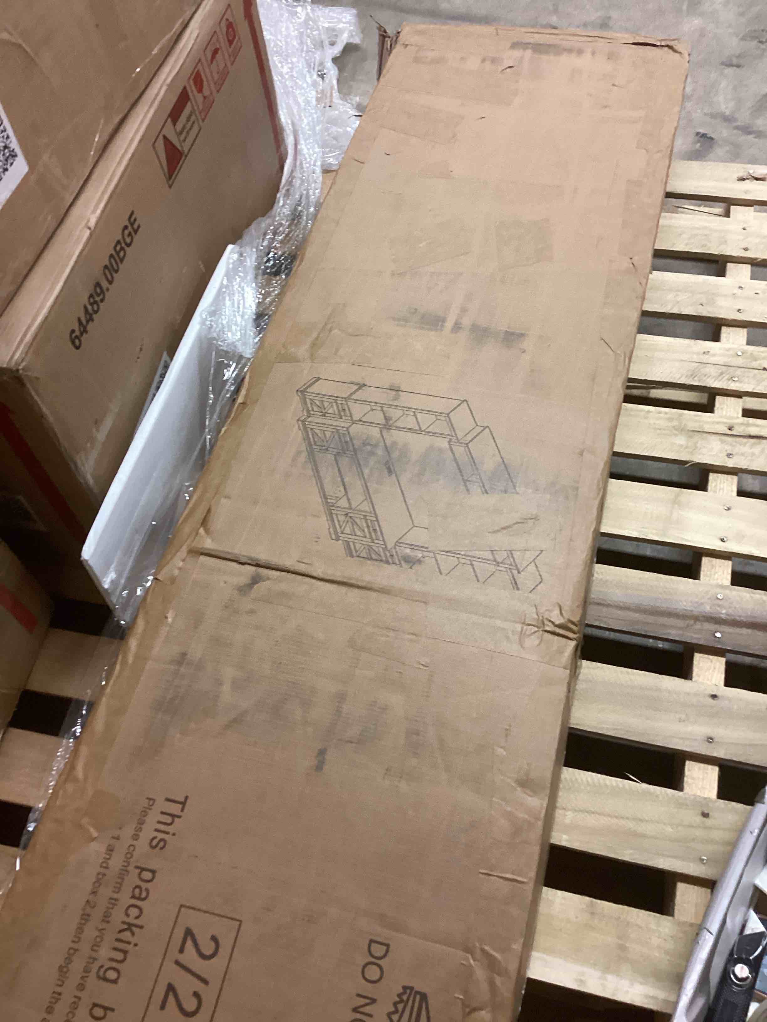 Condition photo showing Good Condition for farmhouse 98” wall unit tv stand,white (incomplete one box of two only)