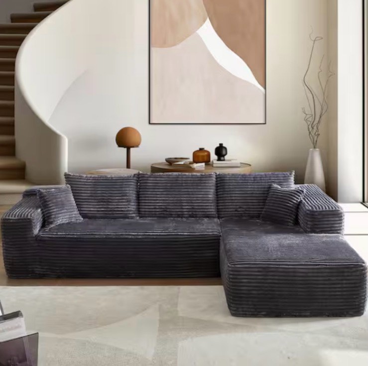 VIVI 104 in. Wide Arm 2-Piece Plush Corduroy Fabric L-Shape Modular Sectional Sofa in Gray with Right Chaise  (similar) (incomplete) 