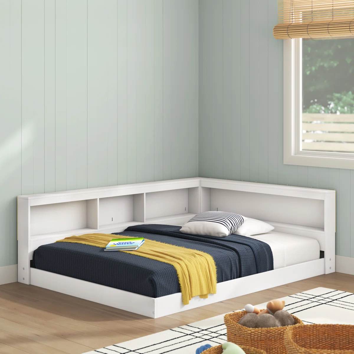 teddy natural wood tone bookcase storage with side rail