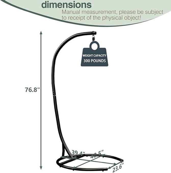 Condition photo showing As Is for hammock stand only max 300lbs hammock chair stand only heavy duty hanging chair stand only 360 degree rotation c stand frame for egg chair indoor outdoor porch swing, black