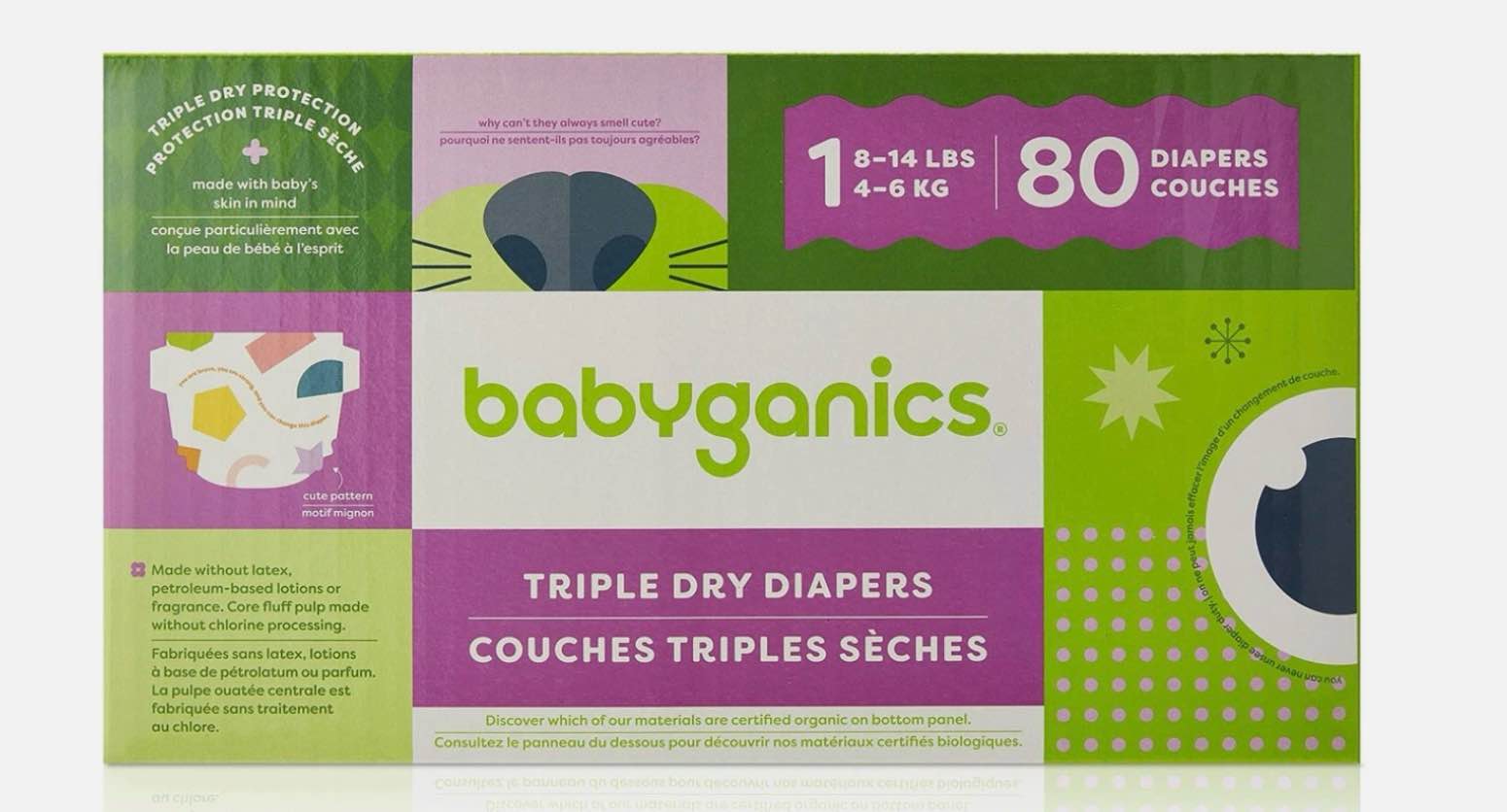 ( 2 packs) babyganics disposable diapers bag - 8-14 libras - 40ct