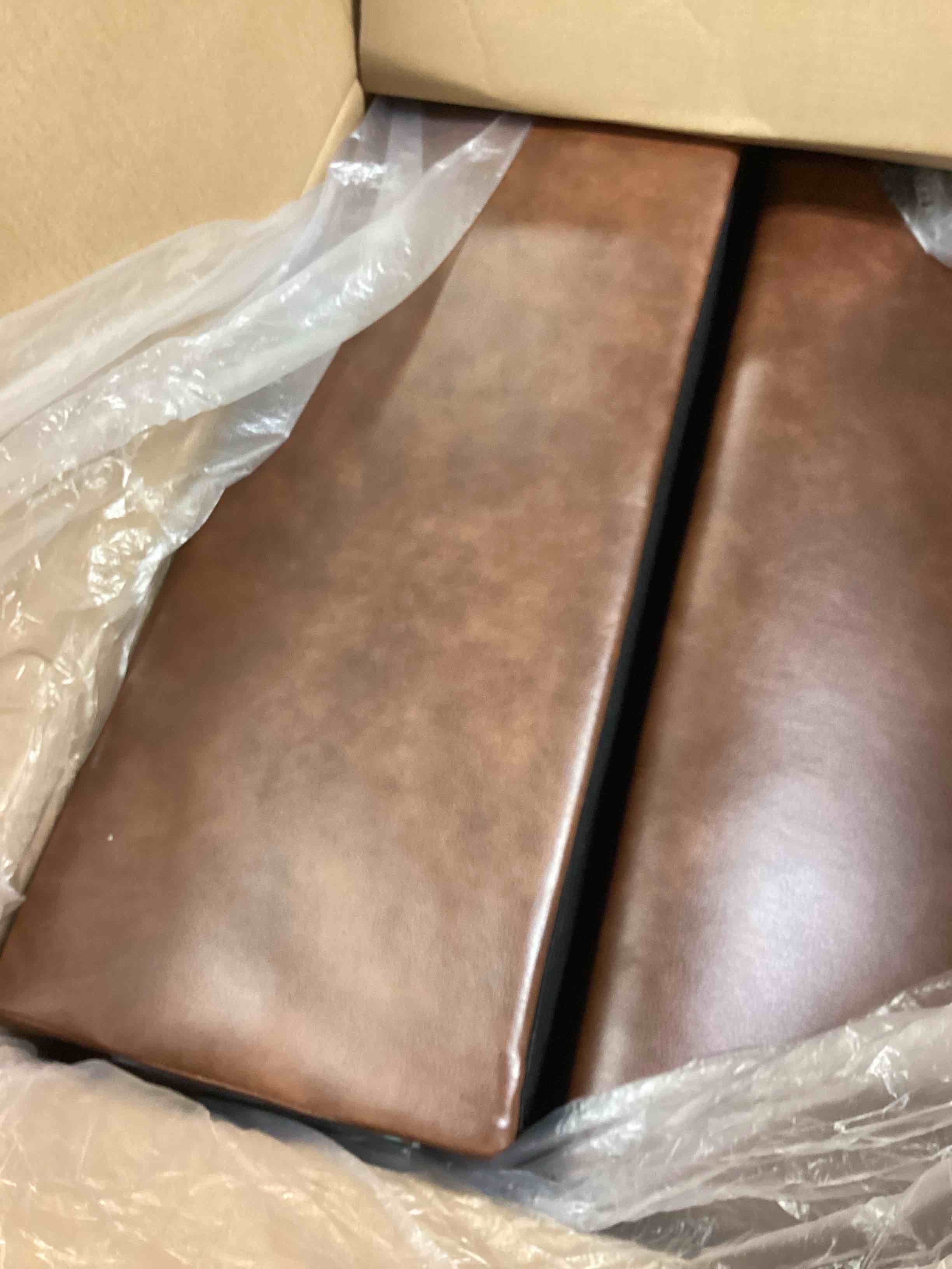 Condition photo showing As Is for ciatre 81" sofa with extra deep seats oversize, pu leather 3 seater sofa for living room, modern couch and sofa, comfy armrests and seats and backrests, easy installation-brown.  (box 2 of 3) 